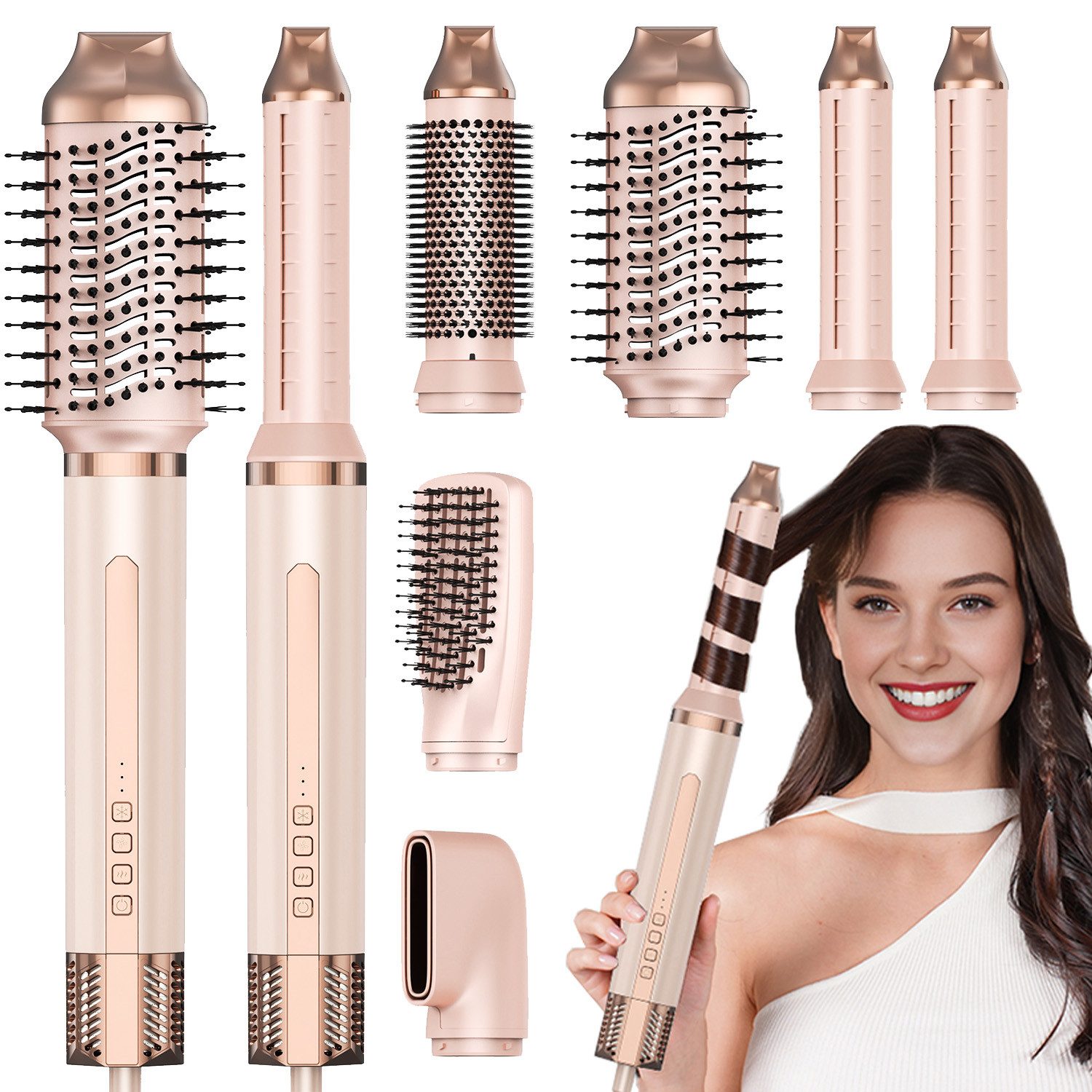 SWGOTA Multihaarstyler 6-in-1 Airstyler 160.000 U/min, Warmluftbürste mit Multi-Styling, 35m/s Luftstrom, NTC-Temperaturkontrollsystem, 360° drehbare Stromkabel