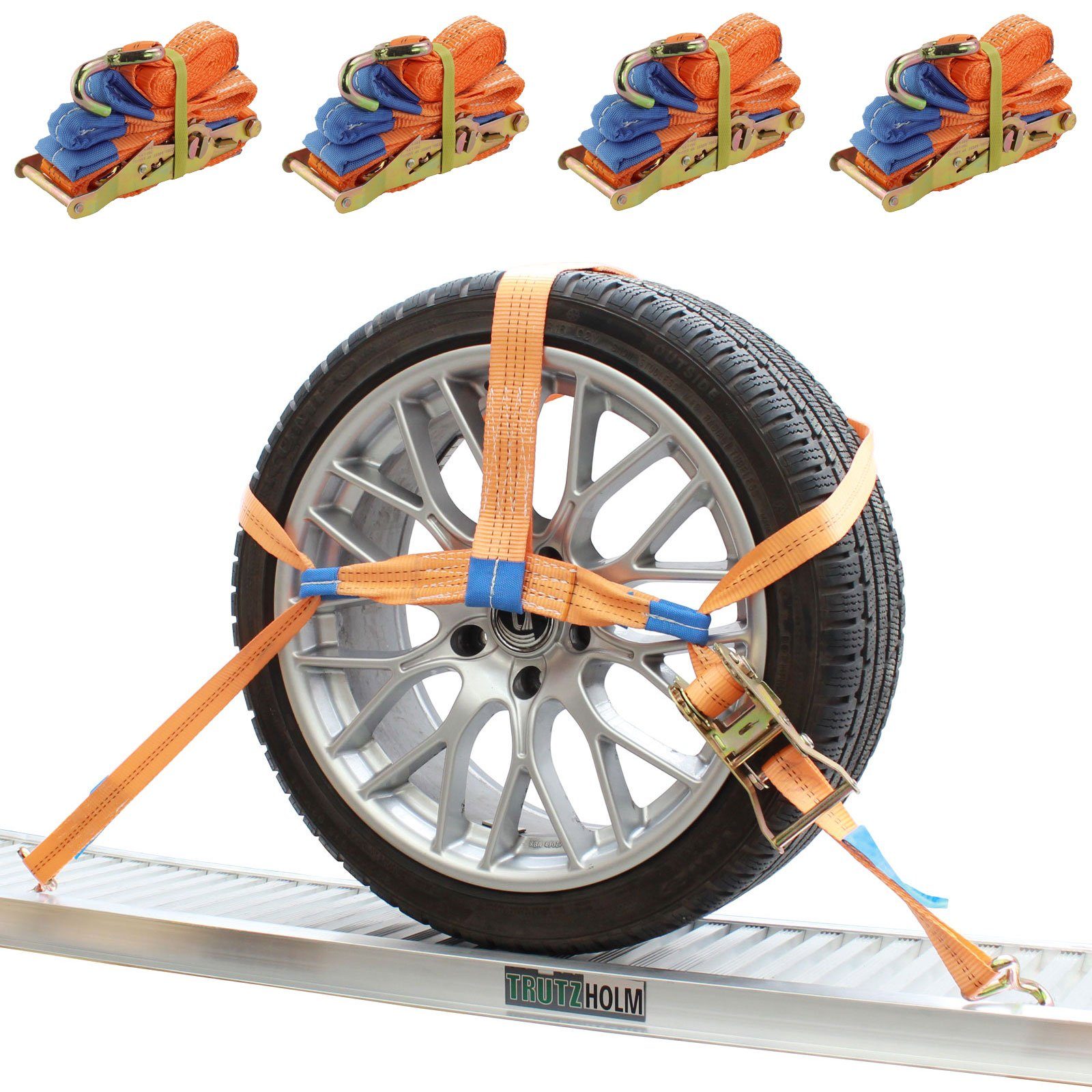 Spanngurt 4x Spanngurte Autotransport Zurrgurt Radsicherung PKW KFZ Trailer