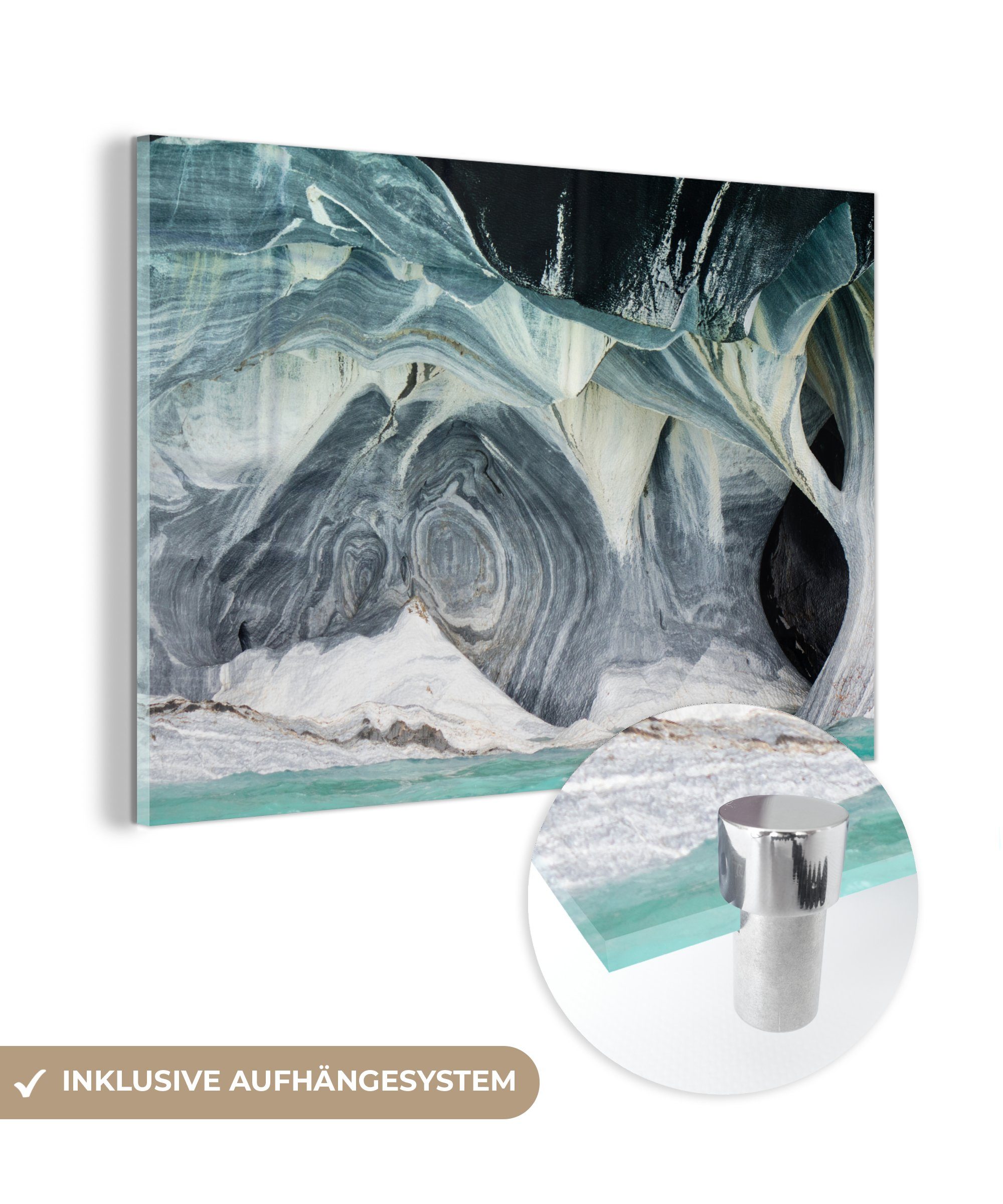 Acrylglasbild & St), der Weiße Wohnzimmer Farben Marmorwände Acrylglasbilder in (1 MuchoWow den Marmorhöhlen, Schlafzimmer