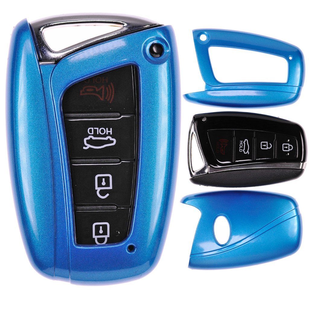 mt-key Schlüsseltasche Autoschlüssel Hardcover Schutzhülle für Blue, Santa Fe Metallic KEYLESS SMARTKEY Blau Equus Genesis Metallic Elantra Hyundai