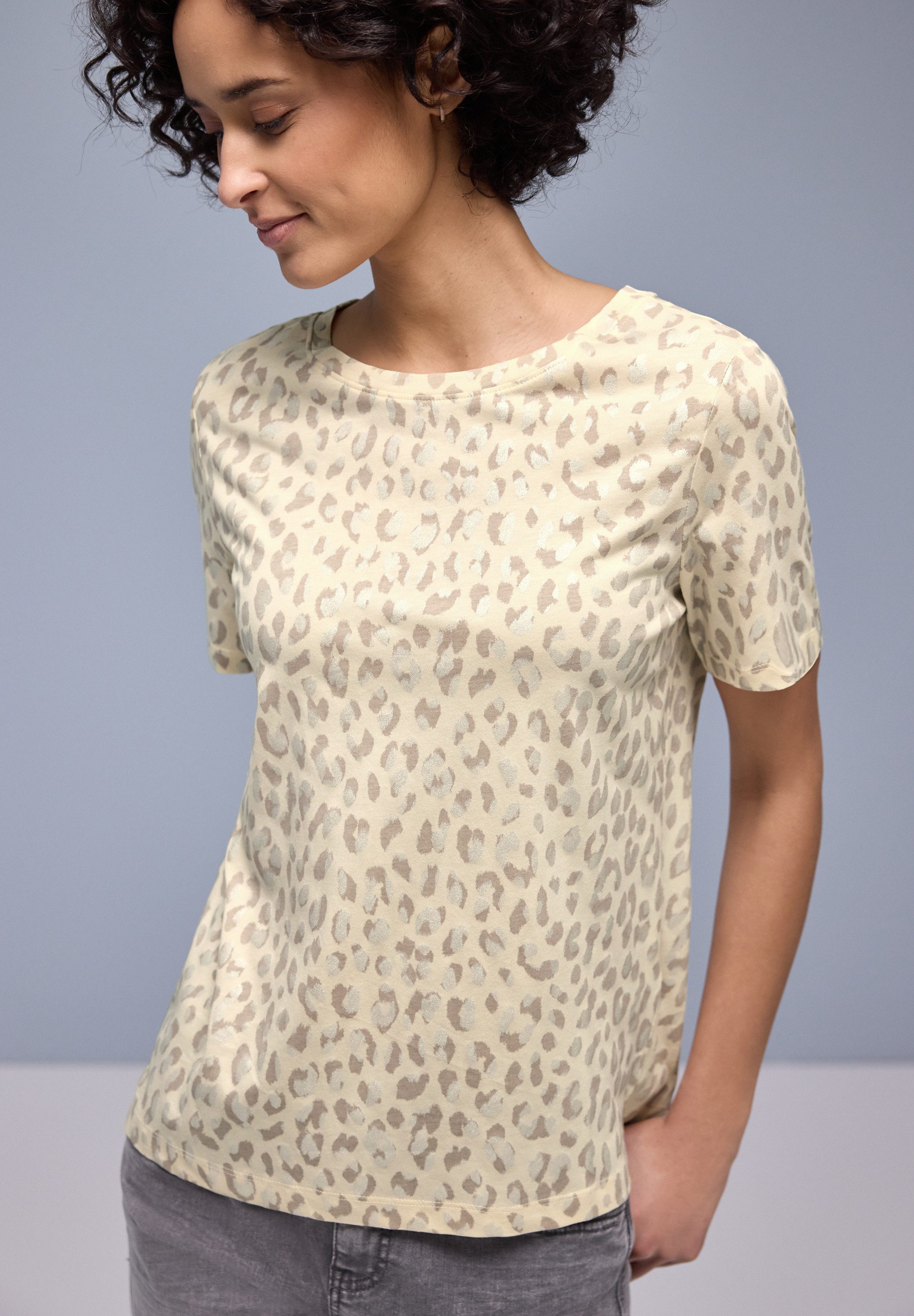 STREET ONE Kurzarmshirt Leo-Shirt mit Foliendetails