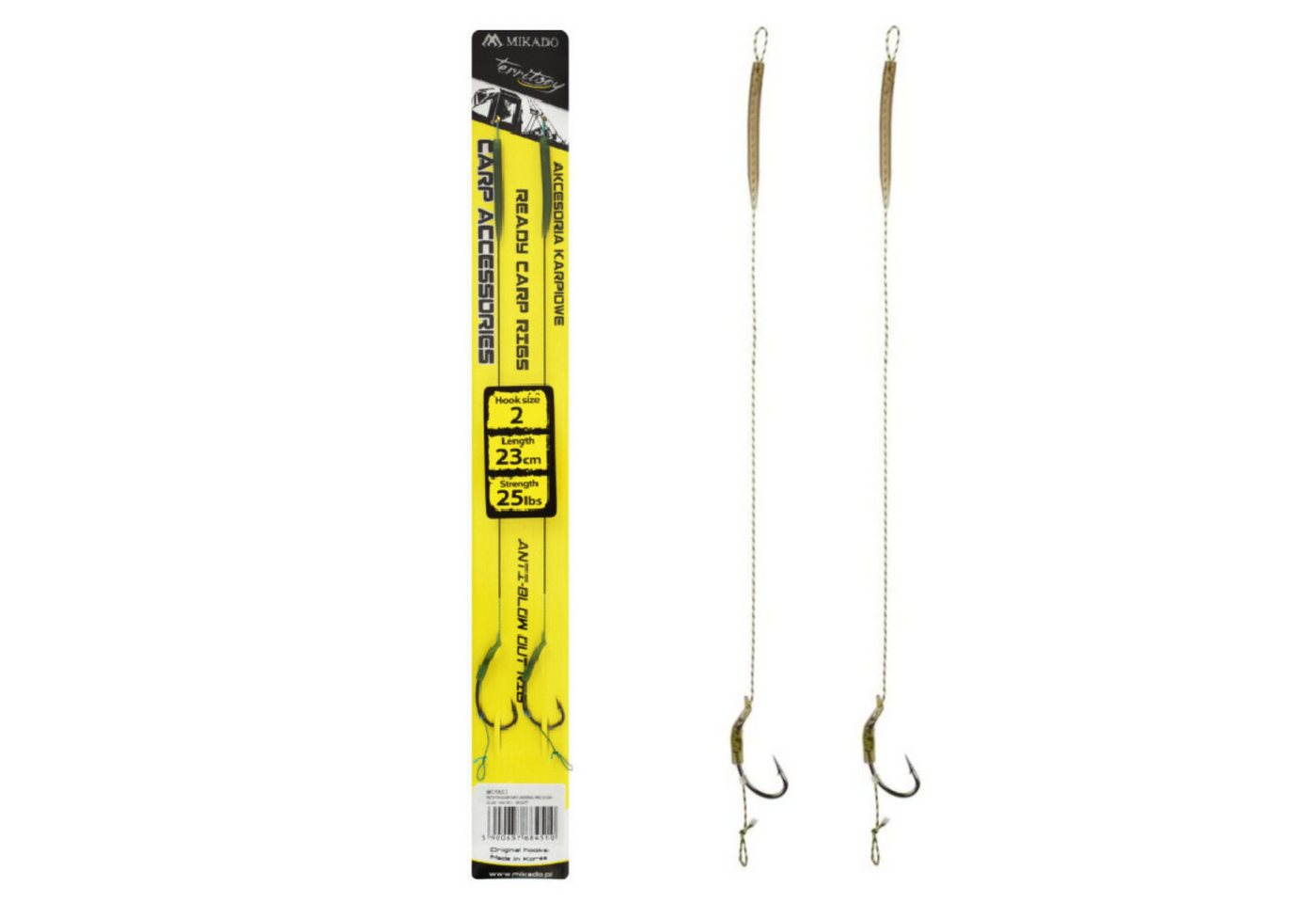 MIKADO Total Fishing Karpfenhaken KARPFEN RIG - ANTI-BLOW OUT RIG 23cm/25lbs - Gr. 2,4,6,8 - Angeln-Haar, (2-St)