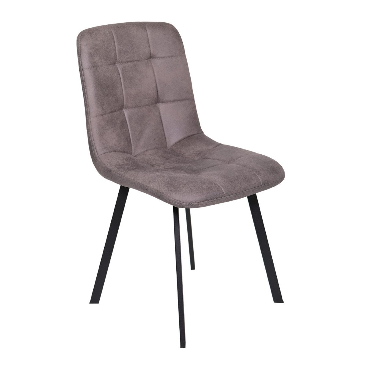 Liadomo Polsterstuhl Lissabon (4er Set), grauer Textilbezug in Leder-Optik mit Steppung, Metallfüße in Schwarz
