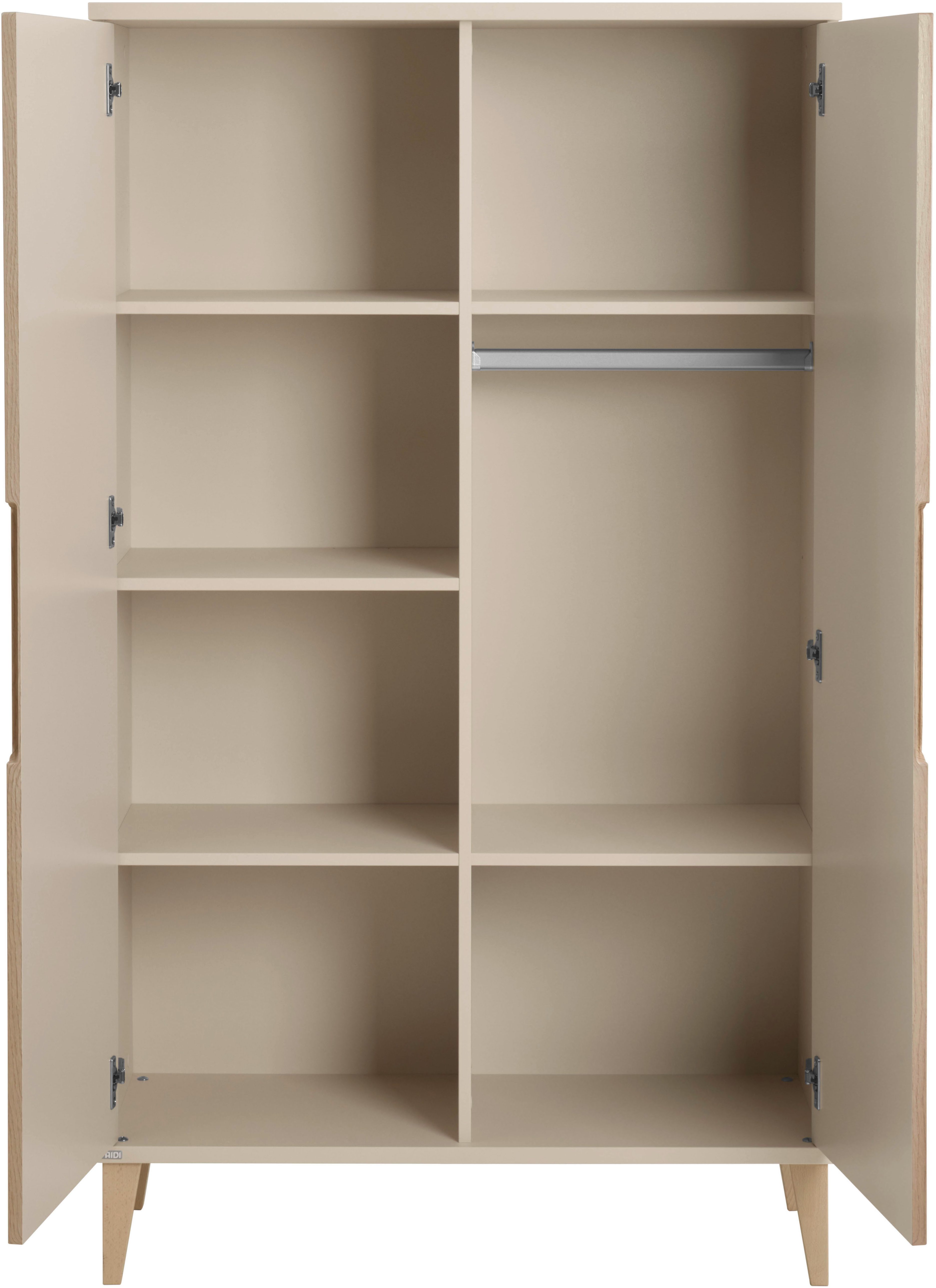 PAIDI Kleiderschrank JONTE in Beige & Eichefarben mit gerillten Türen, verschiedene Größen (B/H/T ca. 95-141/164-207/40-56cm, mit 2 oder 3 Türen + Tiny-Variante) stabiler Drehtürenschrank mit Massivholz-Füßen, Soft-Close-Funktion