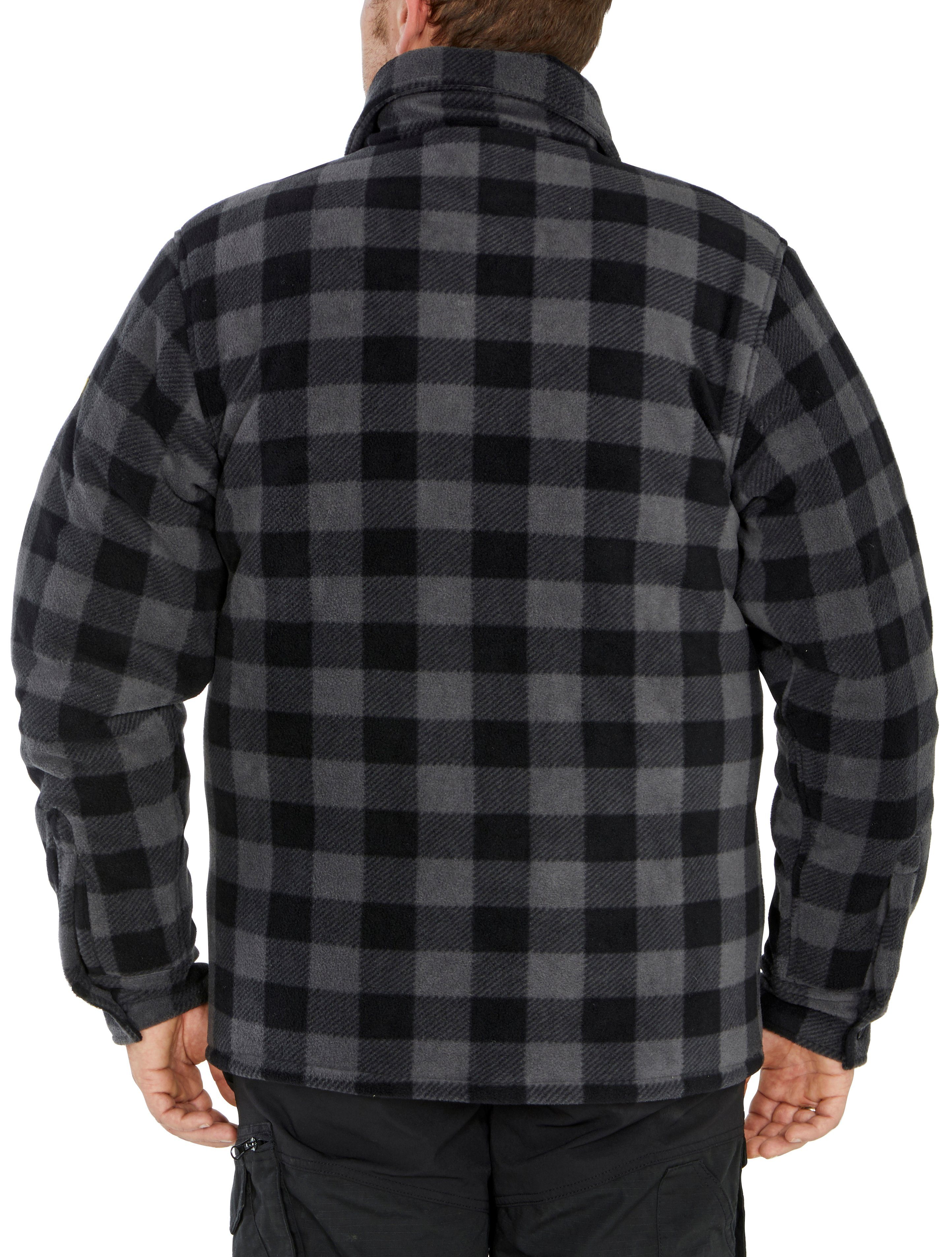 grau-schwarz Country zu Flanellhemd offen (als oder Jacke warm Taschen, tragen) Hemd gefüttert, Rücken, verlängertem mit Northern mit 5 zugeknöpft Flanellstoff