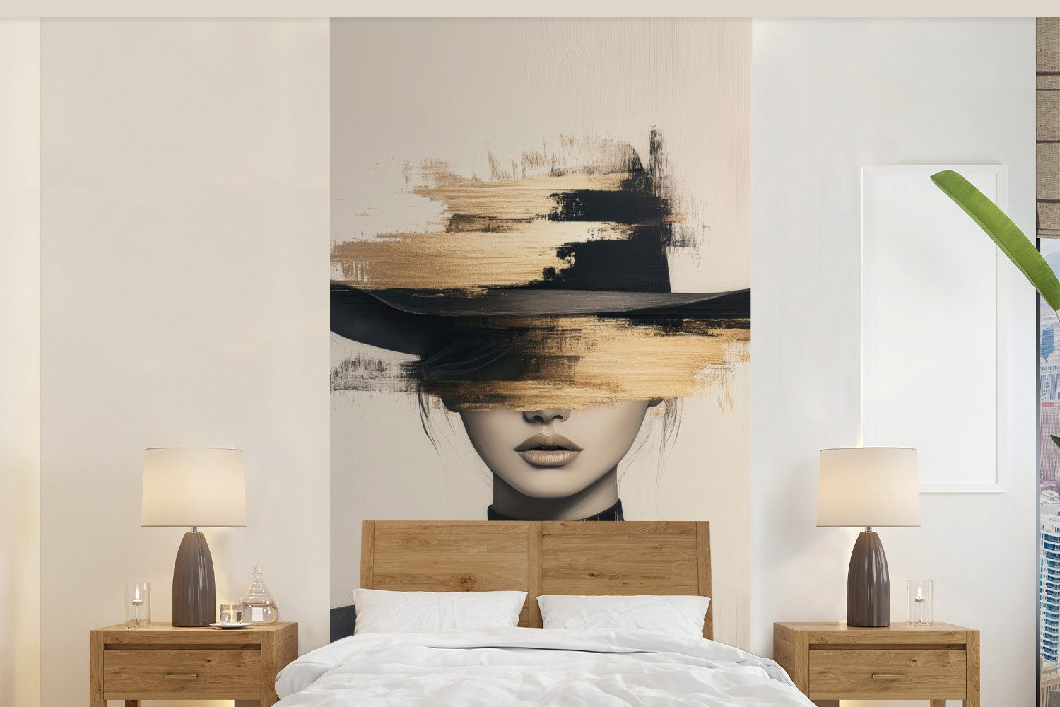 MuchoWow Fototapete Frau - Hut - Farbe, Matt, bedruckt, Vliestapete für Woh günstig online kaufen