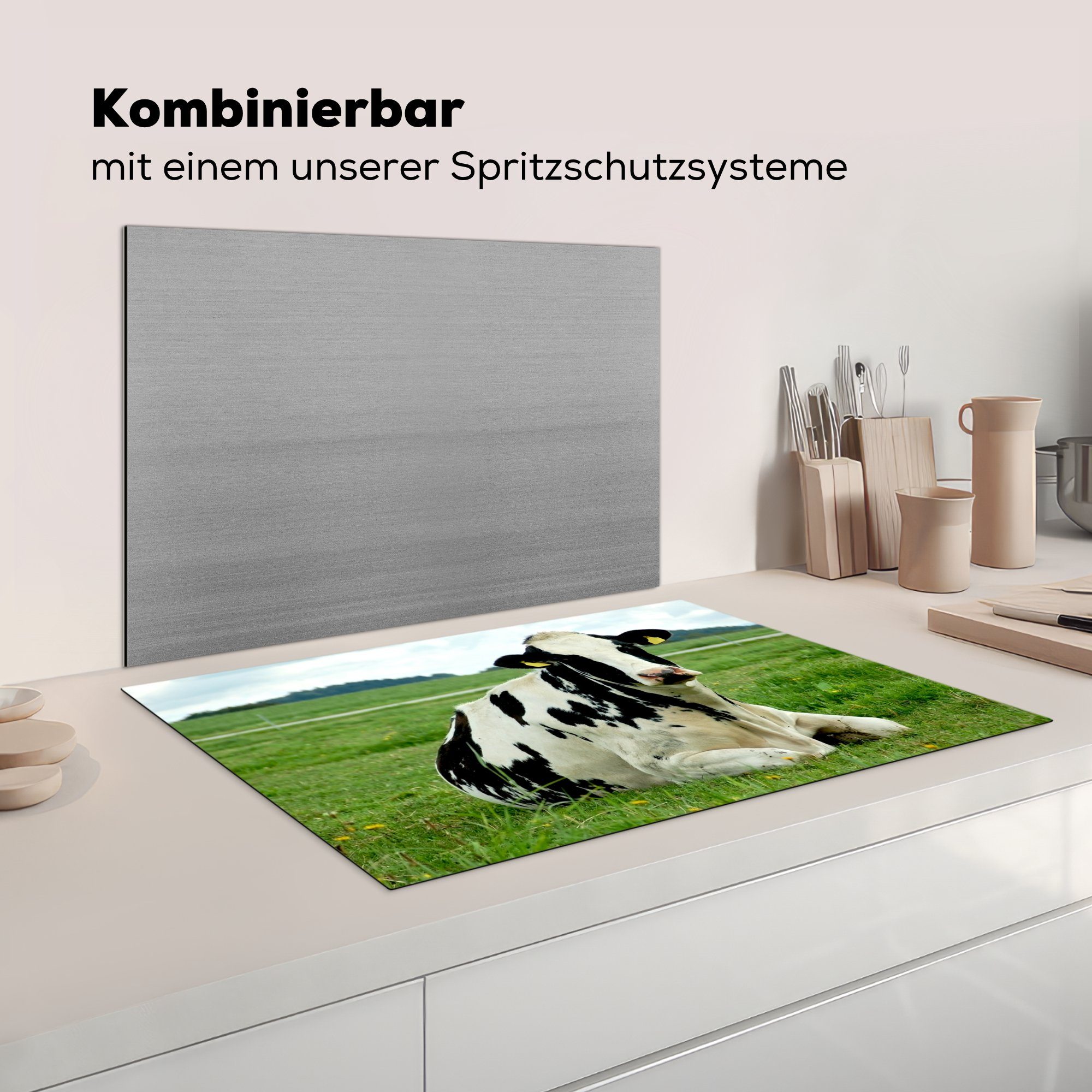 MuchoWow Herdblende-/Abdeckplatte Kuh Schutz (1 81x52 cm, Tier, Friesland Induktionskochfeld Vinyl, - für küche, - die Ceranfeldabdeckung tlg)