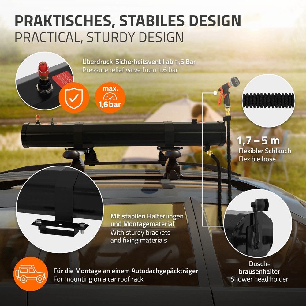 ML-DESIGN Solardusche Campingdusche fürs Autodach Solarbeheizte Wassertank Dusche Tragbare, Camping-Solardusche 20L mit Drucksystem Pumpe & Brause für SUV Offroad
