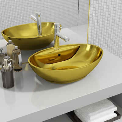 vidaXL Waschbecken Waschbecken mit Überlauf 58,5 x 39 x 21 cm Keramik Golden