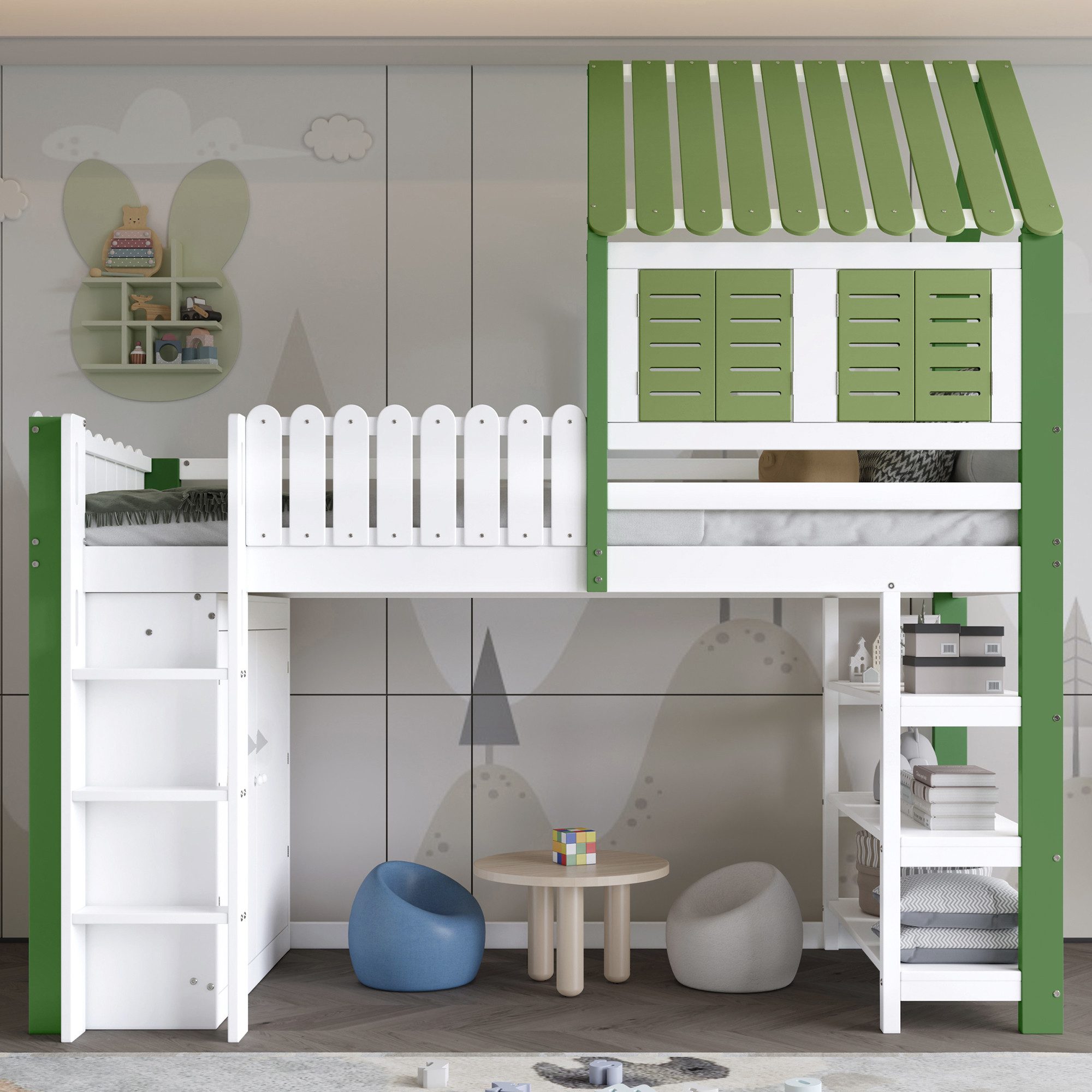 Flieks Hochbett Kinderbett Hausbett 90x200cm mit günstig online kaufen