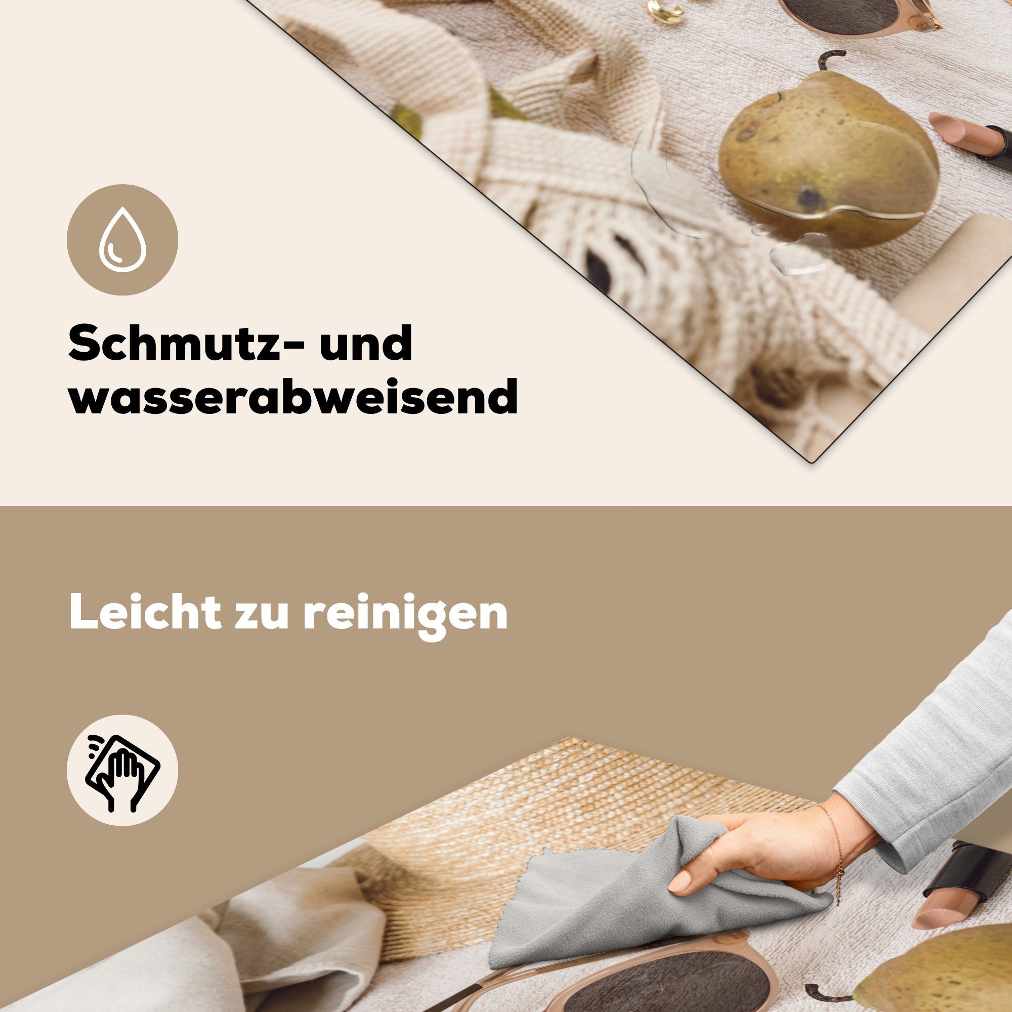 Obst, MuchoWow Sommer cm, Herdblende-/Abdeckplatte Sonnenbrille - tlg), Vinyl, - für 78x78 (1 küche Arbeitsplatte Ceranfeldabdeckung, Hut -