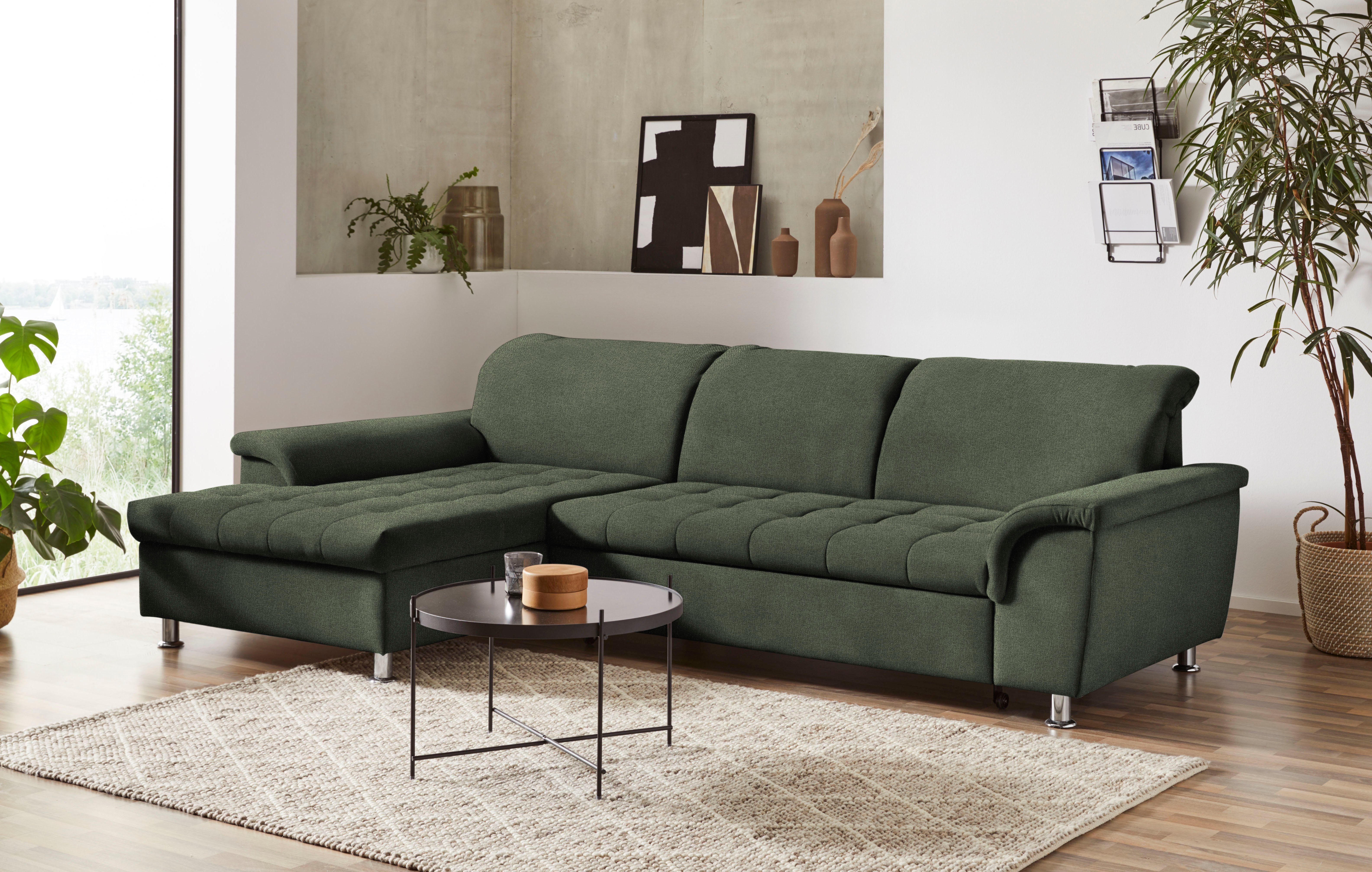 DOMO collection Ecksofa Franzi, zeitlos und elegant, moderne Sitzheftung, L-Form, wahlweise mit Kopfteilverstellung (dann Tiefe: 170 cm)