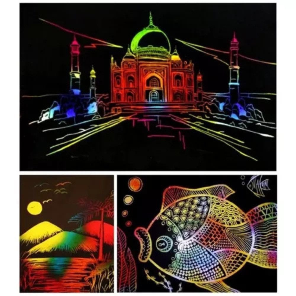 KRUZZEL Zeichenblock Rubbelblock Notizblock, ergonomisch geformter Holzstift ermöglicht kreatives Gestalten