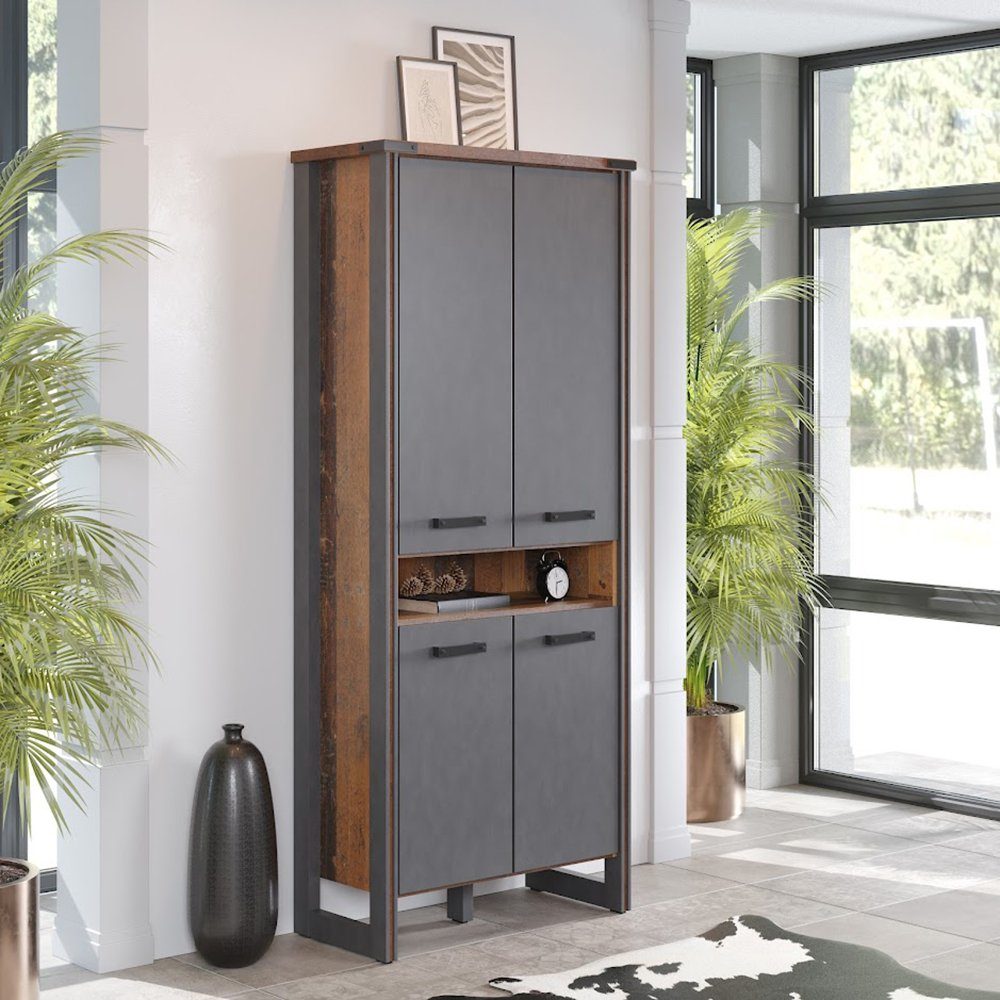 Wood Prime, Look, Shabby grau, / Old Matera trendteam cm Maße Used B/H/T:89 213 Stauraumschrank x 42 x Highboard