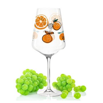 GRAVURZEILE Rotweinglas Leonardo Puccini Weingläser mit UV-Druck - Orangen Abstrakt Design, Glas, Sommerliche Weingläser mit Früchten für Aperol, Weißwein und Rotwein