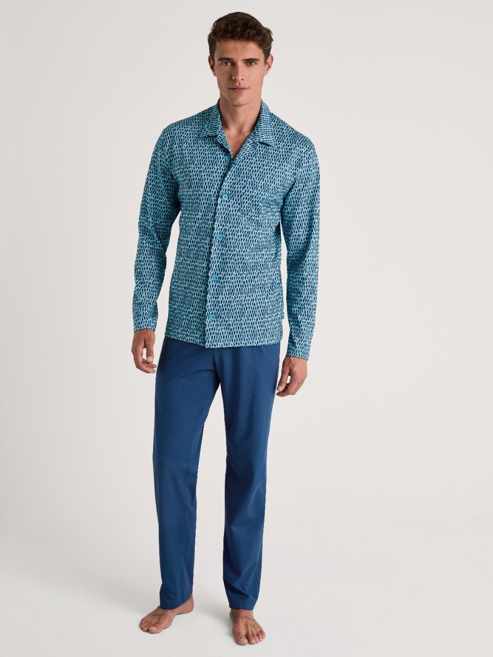 CALIDA Pyjama Calida Herren Pyjama durchgeknöpft 47987 Pottery Blue (1 Stüc günstig online kaufen