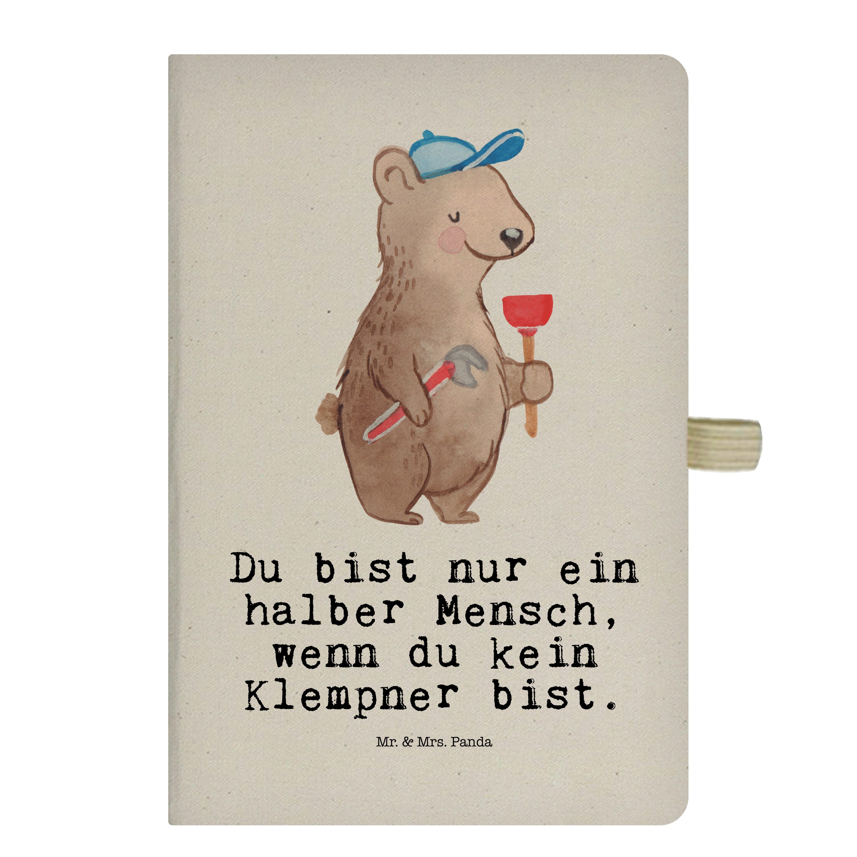 Mr. & Mrs. Panda Notizbuch Klempner mit Herz - Transparent - Geschenk, Skizzenbuch, Notizheft, B Mr. & Mrs. Panda