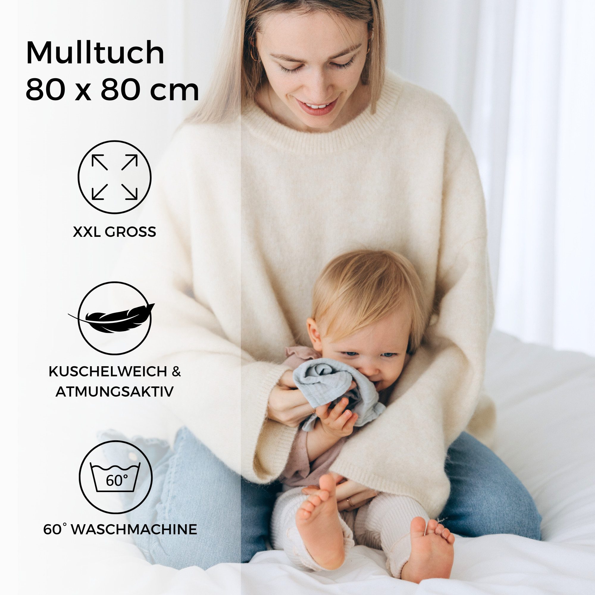 furora BABY Spucktuch Baby Mulltücher Sets (Bio-Musselin: super soft) 80x80cm oder 25x25cm, Sehr weich