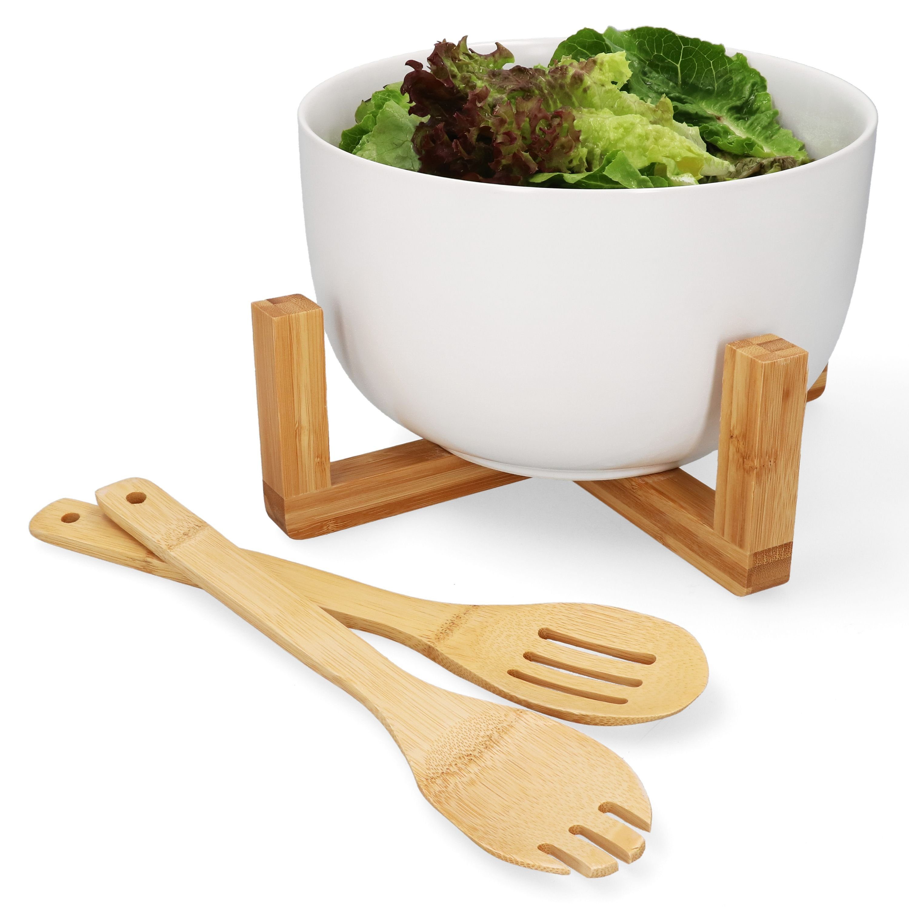 Servierschale 4-tlg. Salat-Schüssel Set groß 3,5 Liter Porzellan weiß - 24307315