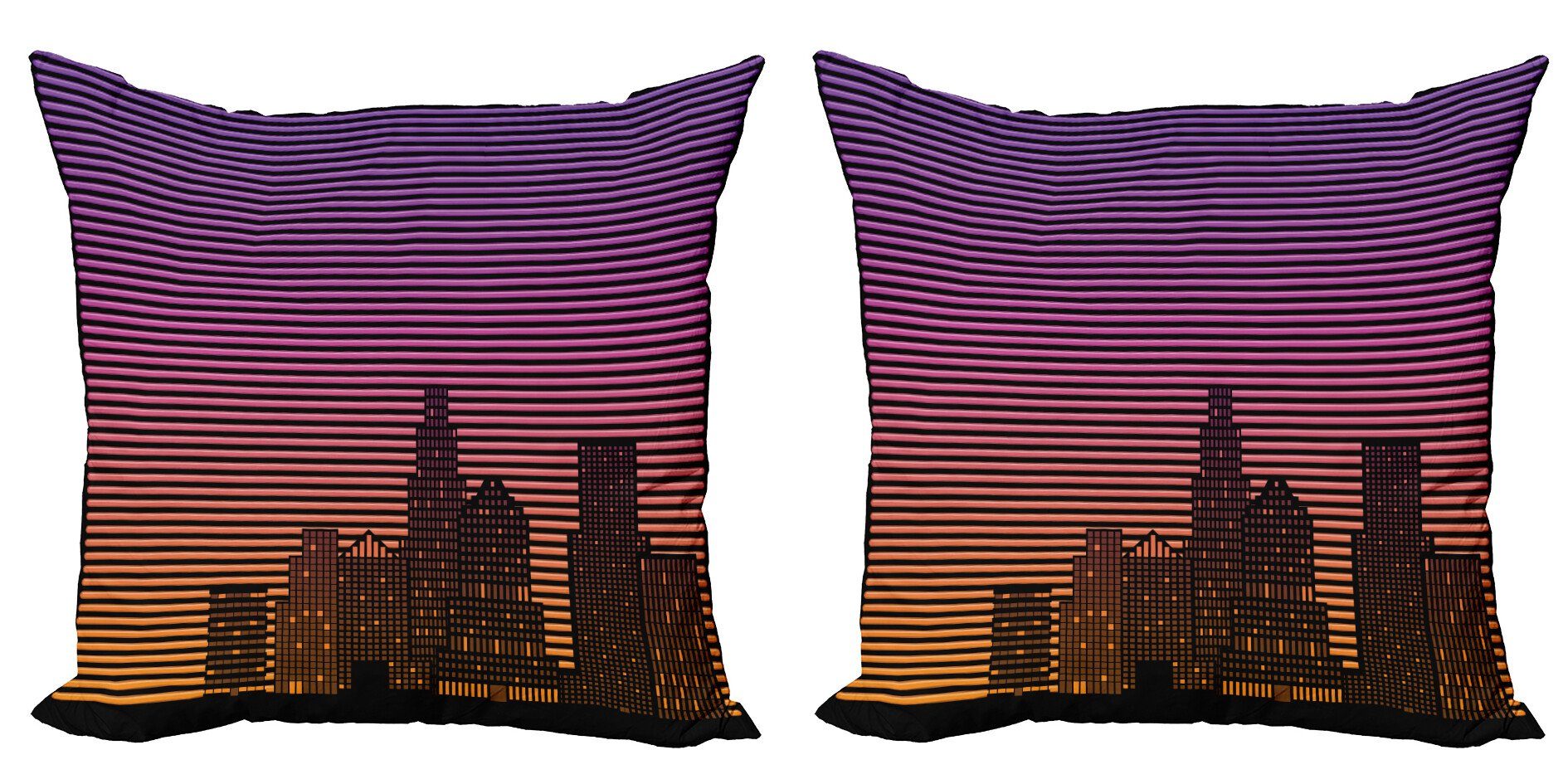 Kissenbezüge Modern Accent Doppelseitiger Digitaldruck, Abakuhaus (2 Stück), Orange und Schwarz 80 Skyline