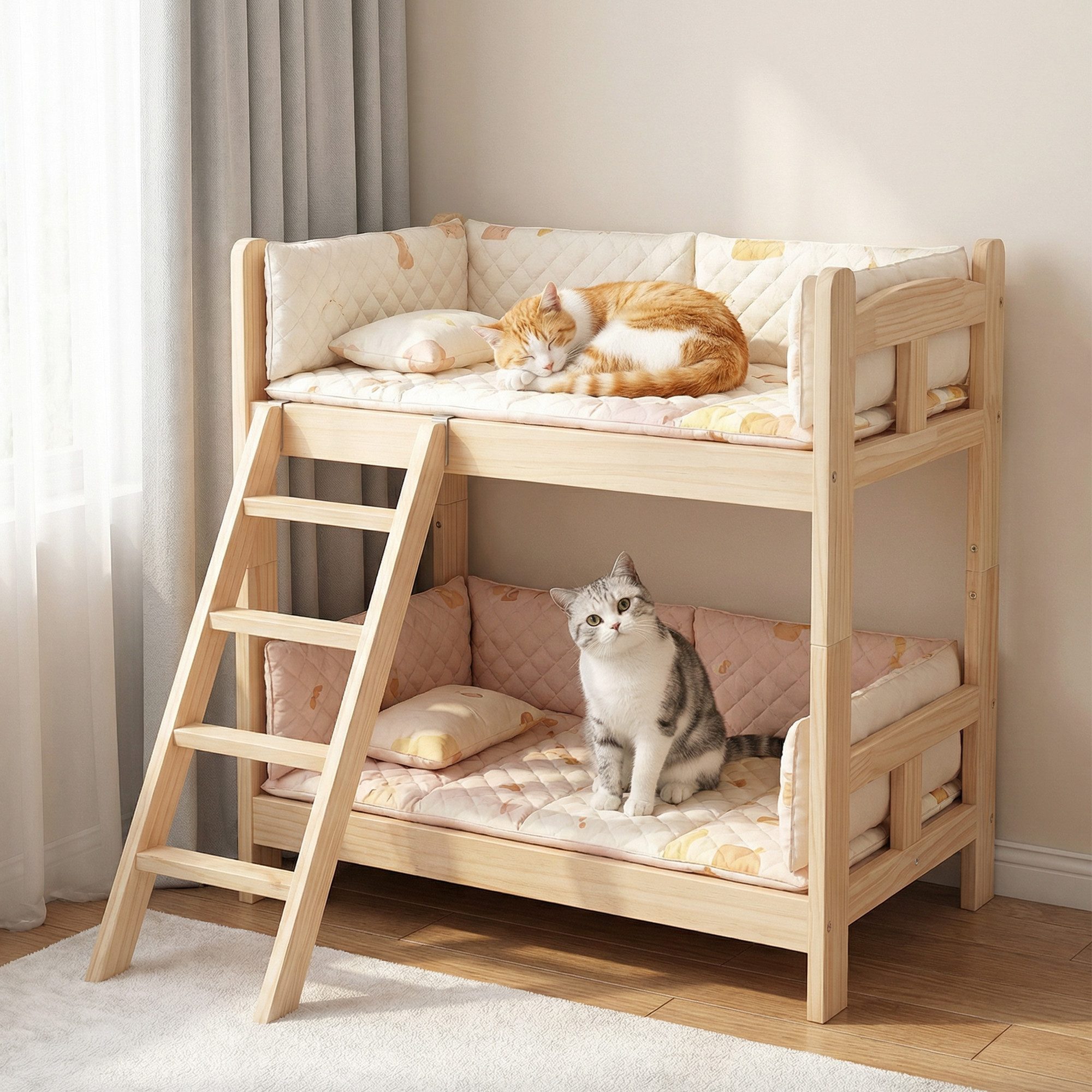 FUFU&GAGA Katzenhaus Massivholz Etagenbett fuer 2 Katzen Katzenbett auch fuer kleine Hunde