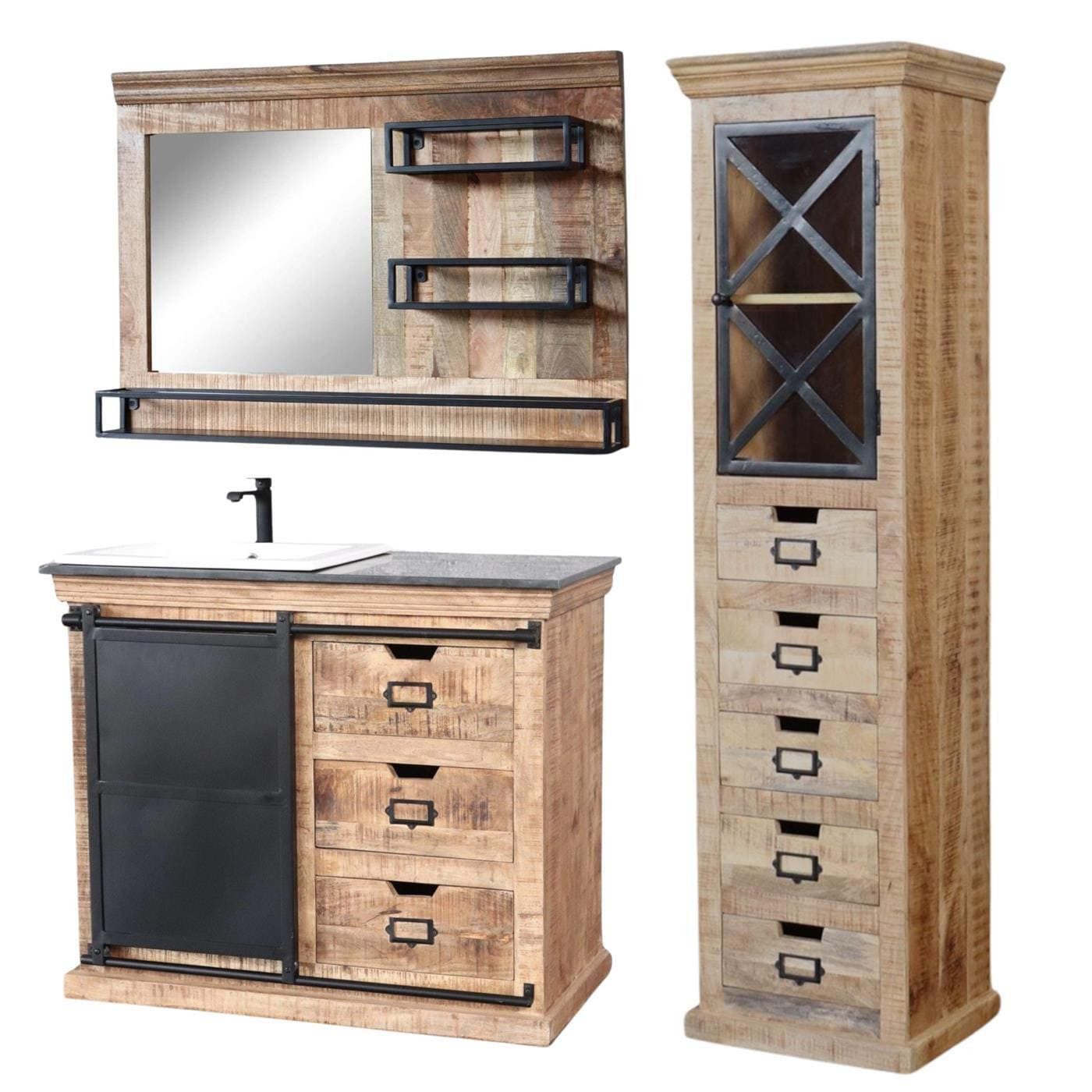 baario Waschtisch Waschtisch SELCE mit Becken, Industrial Style Massivholz & Eisen