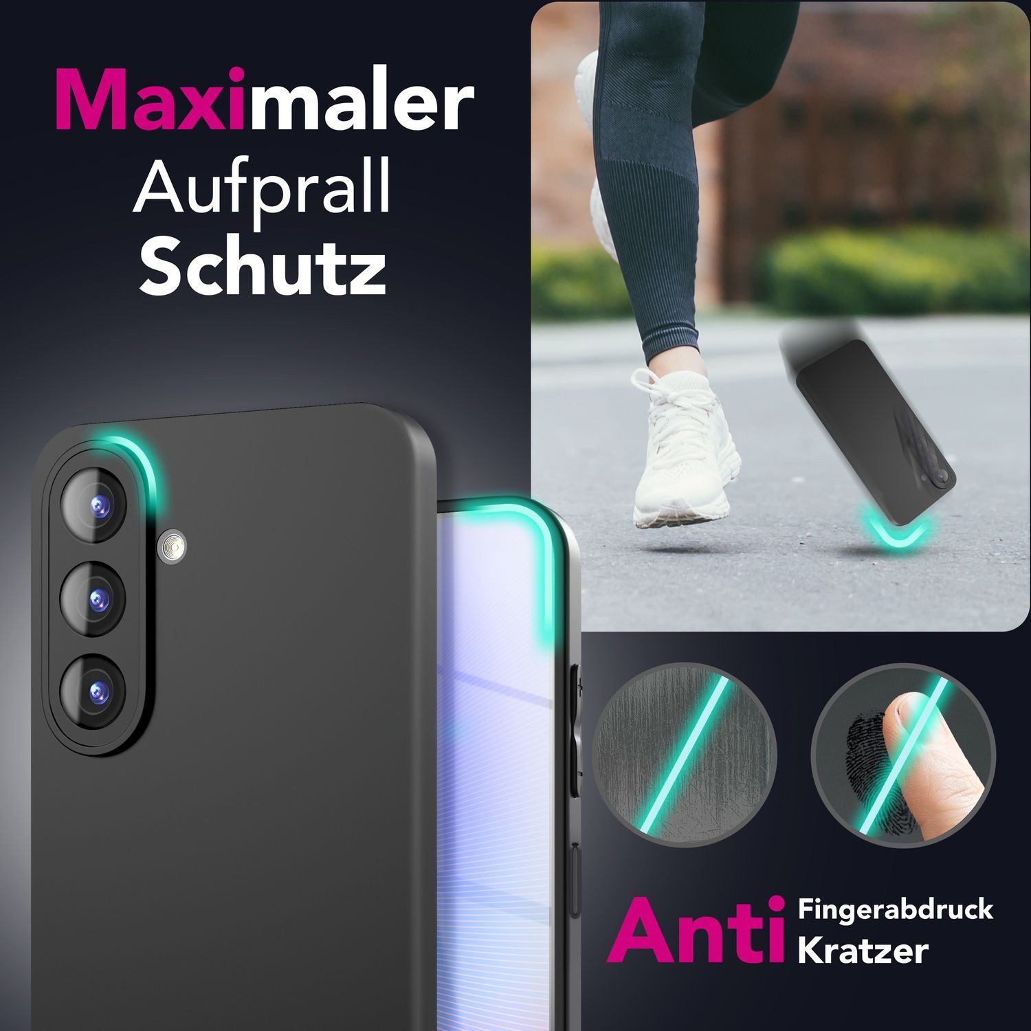 Nalia Smartphone-Hülle Samsung Galaxy A26 17 cm (6,7 Zoll), Blackout Look / 1,28mm Dünn / Staubschutz Kappen / Mattes TPU Silikon – Bild 2 von 5