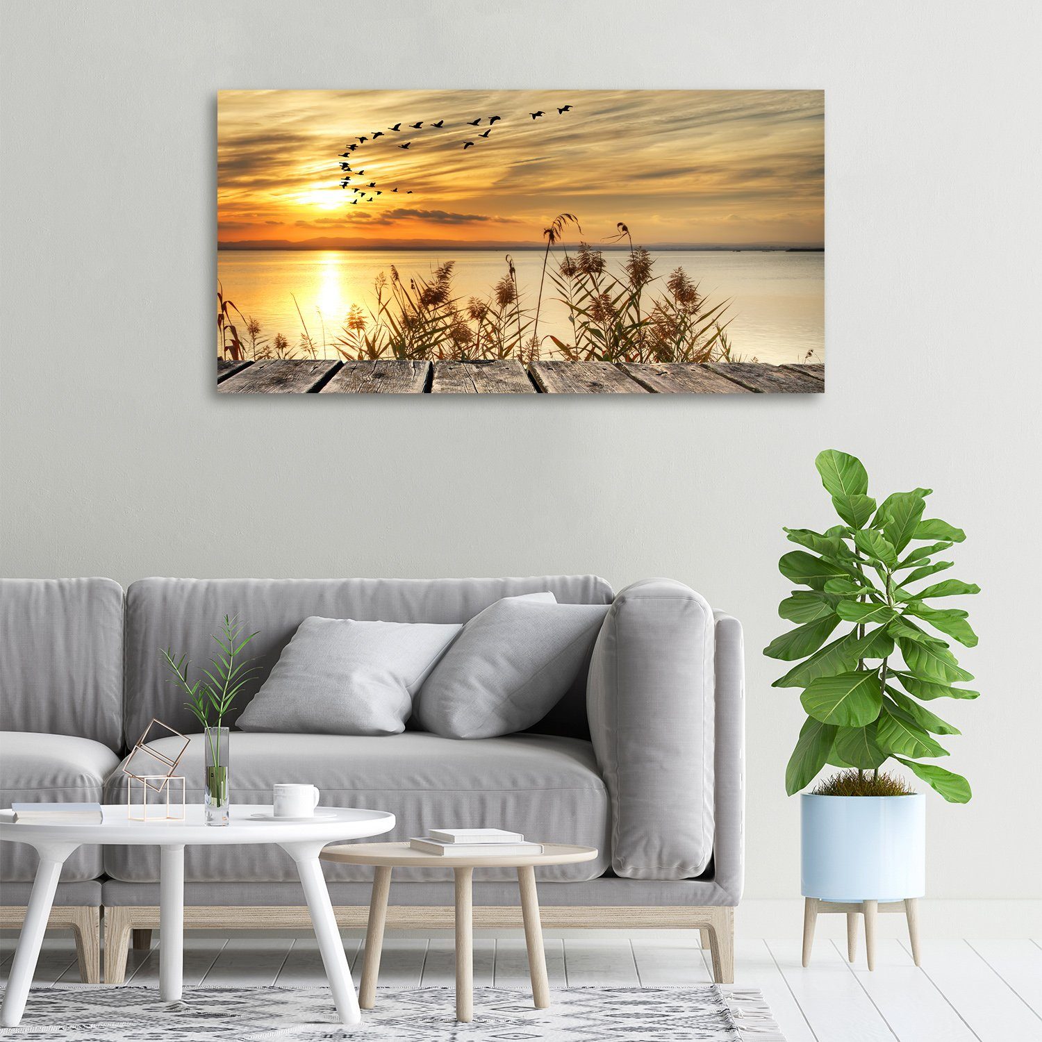Tulup Leinwandbild XXL Wandbilder Leinwandbilder Bilder Canvas Bild 100 cm x 50 cm, Pier Am See, Leinwandbild