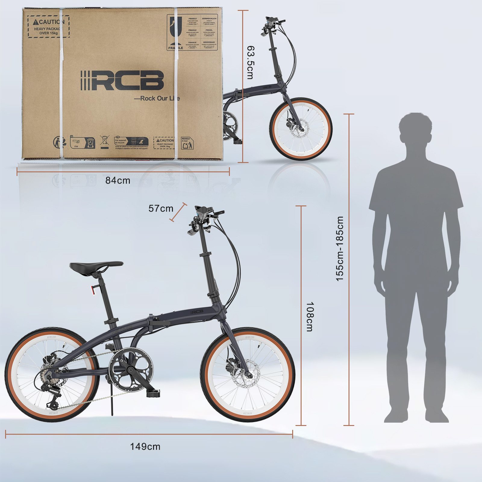 RCB Faltrad GK4 doppelt faltbares Fahrrad,20Zoll Klapprad für Damen&Herren,Pendler, 7 Gang, ideal für Pendler (Damen & Herren)