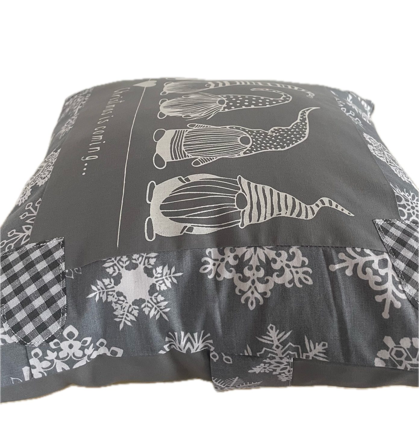 Ammerkind Dekokissen Landhaus Kissenhülle, Weihnachtswichtel grau/weiß, Kissenhülle ohne Füllung, 100% Handarbeit