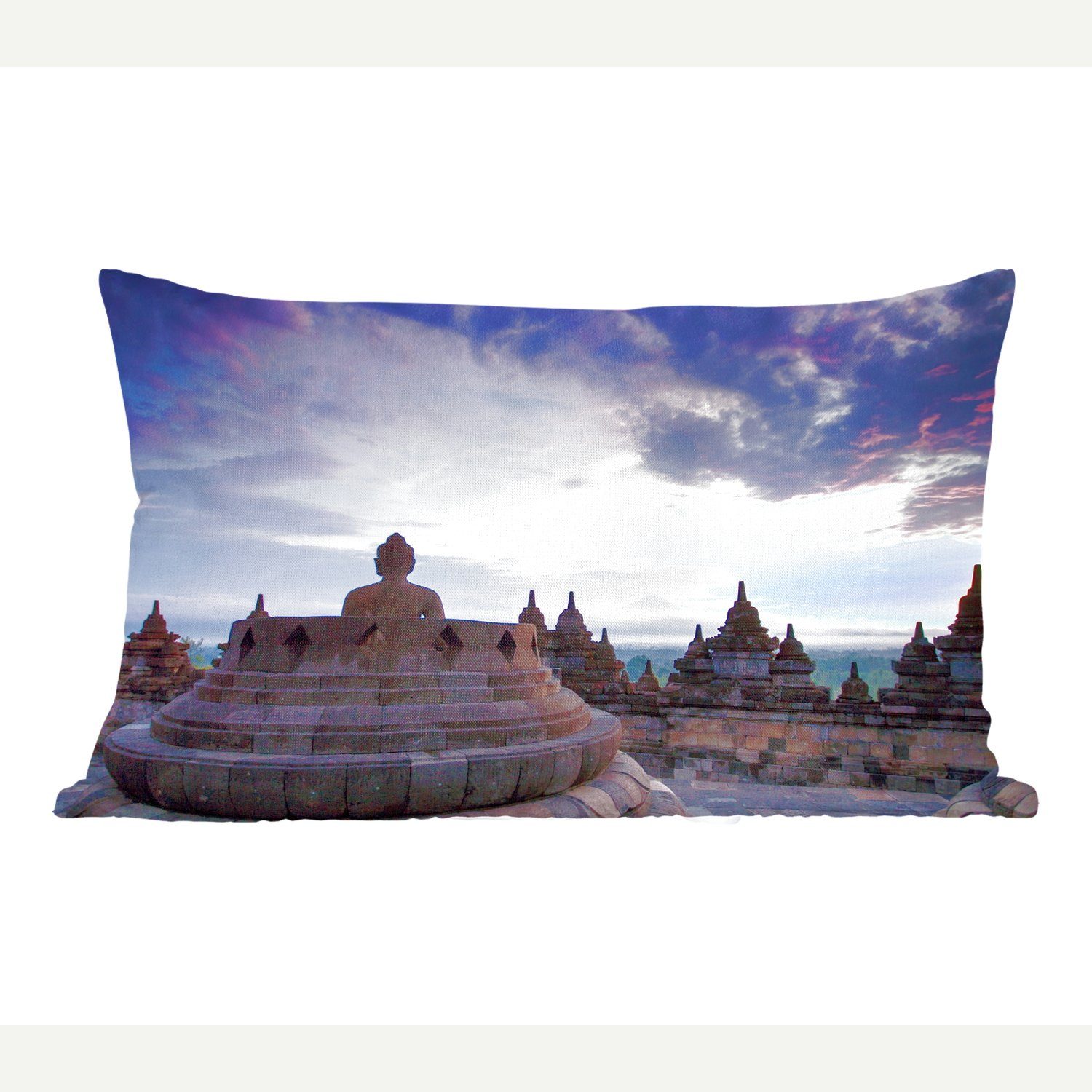 MuchoWow Dekokissen Borobudur bei Sonnenaufgang, Wohzimmer Dekoration, Zierkissen, Dekokissen mit Füllung, Schlafzimmer