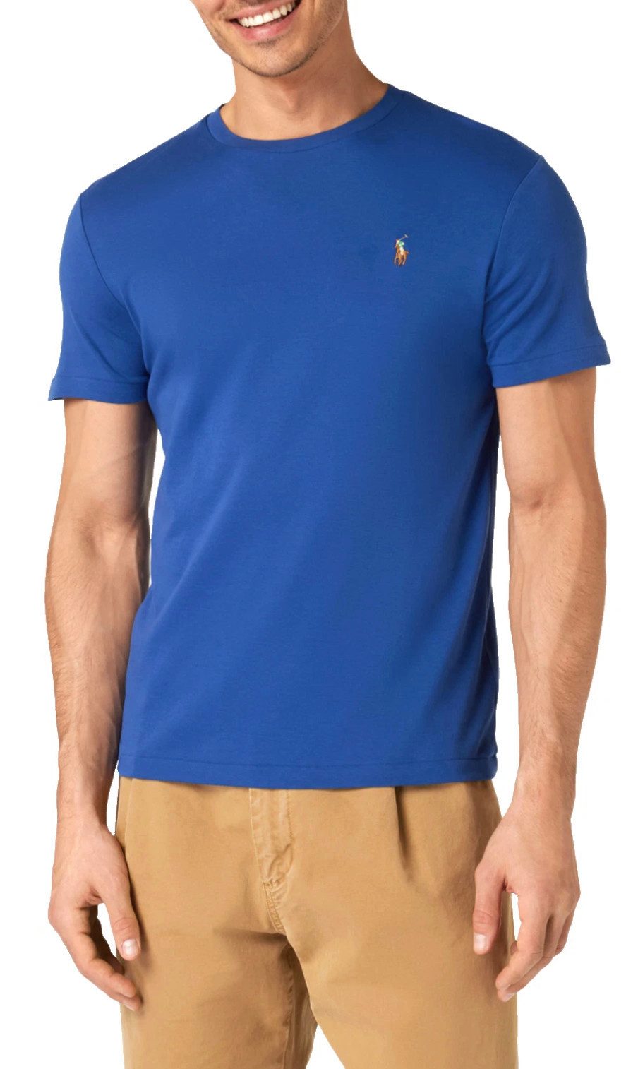 Polo Ralph Lauren T-Shirt Herren Kurzarm Royalblau Custom Slim Fit mit Gestickte Polo abgestepptem Abschluss mit feiner Rippblende