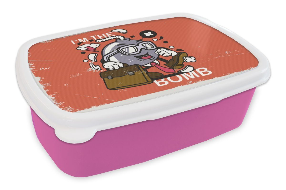MuchoWow Lunchbox Snackbox, Brotbox Koffer, Bombe Brotdose rosa für Erwachsene, (2-tlg), Kunststoff Kunststoff, Vintage - Mädchen, - Kinder