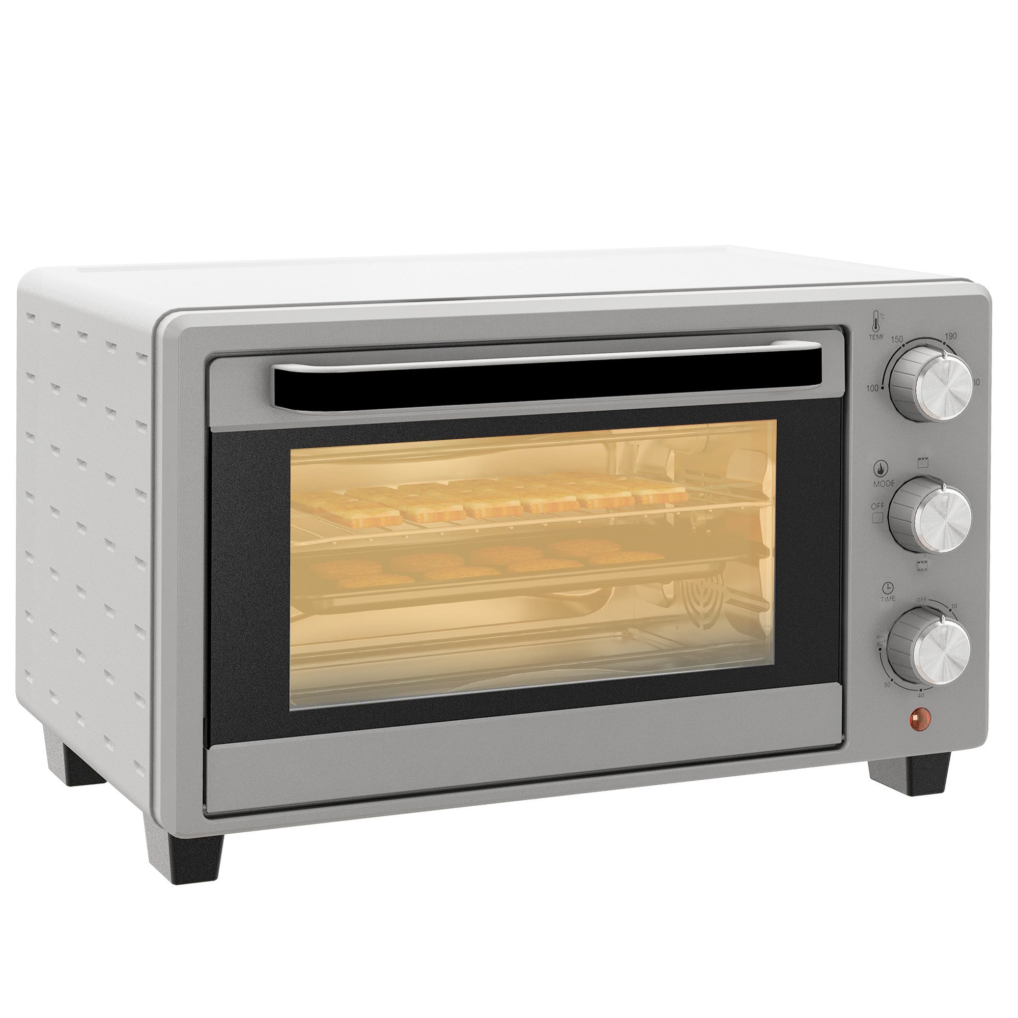 HOMCOM Minibackofen 21L Pizza-Ofen, Miniofen inkl. Backblech, Grillrost und Krümmelblech, für Küche, Silber