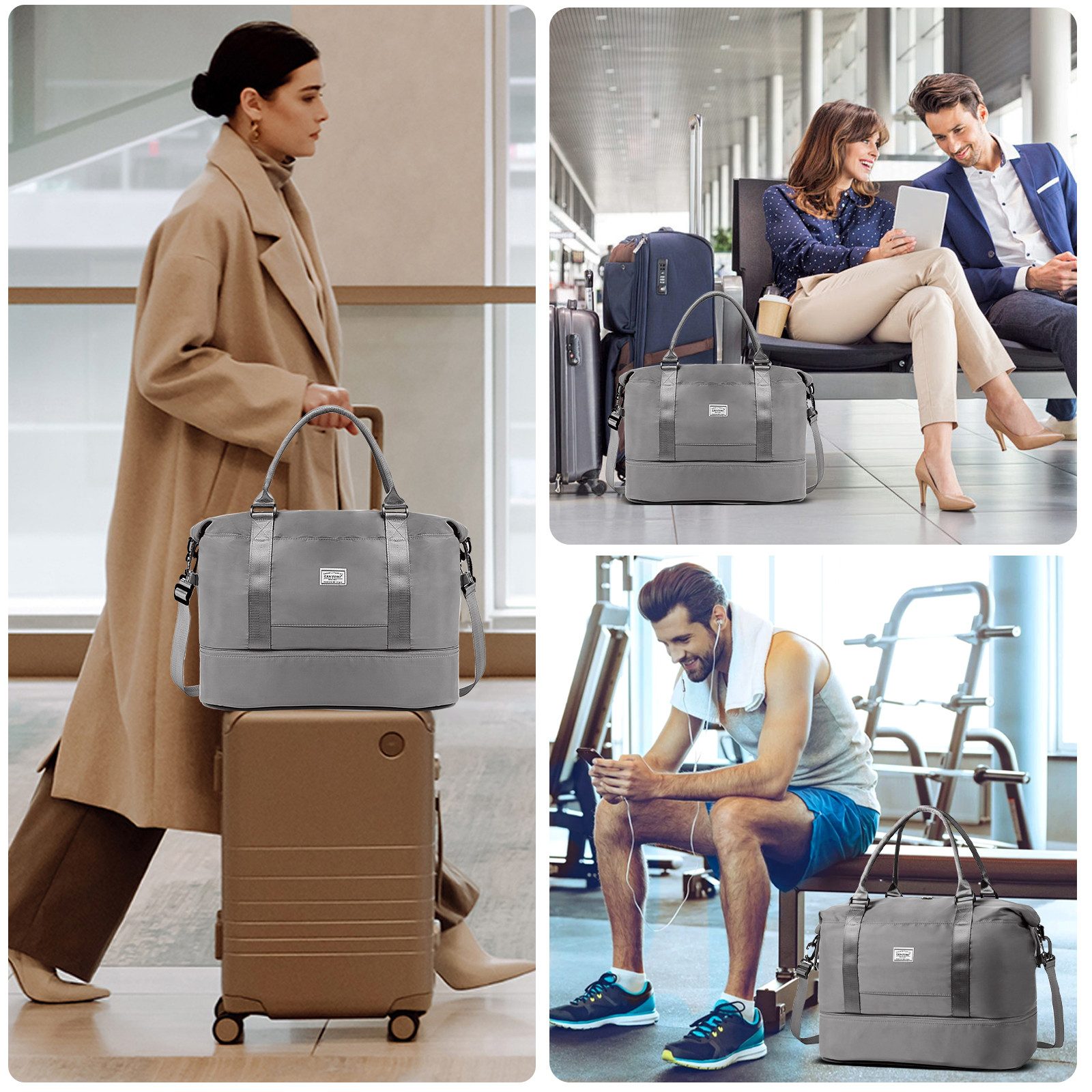 TAN.TOMI Reisetasche Wasserdichter Reise-Seesack - Tragetasche, Sporttasche, Schultertasche (Erweiterbar mit Trolley-Ärmel und Nasstasche), Wochenendtasche für Damen und Herren - Krankenhaus-Tasche