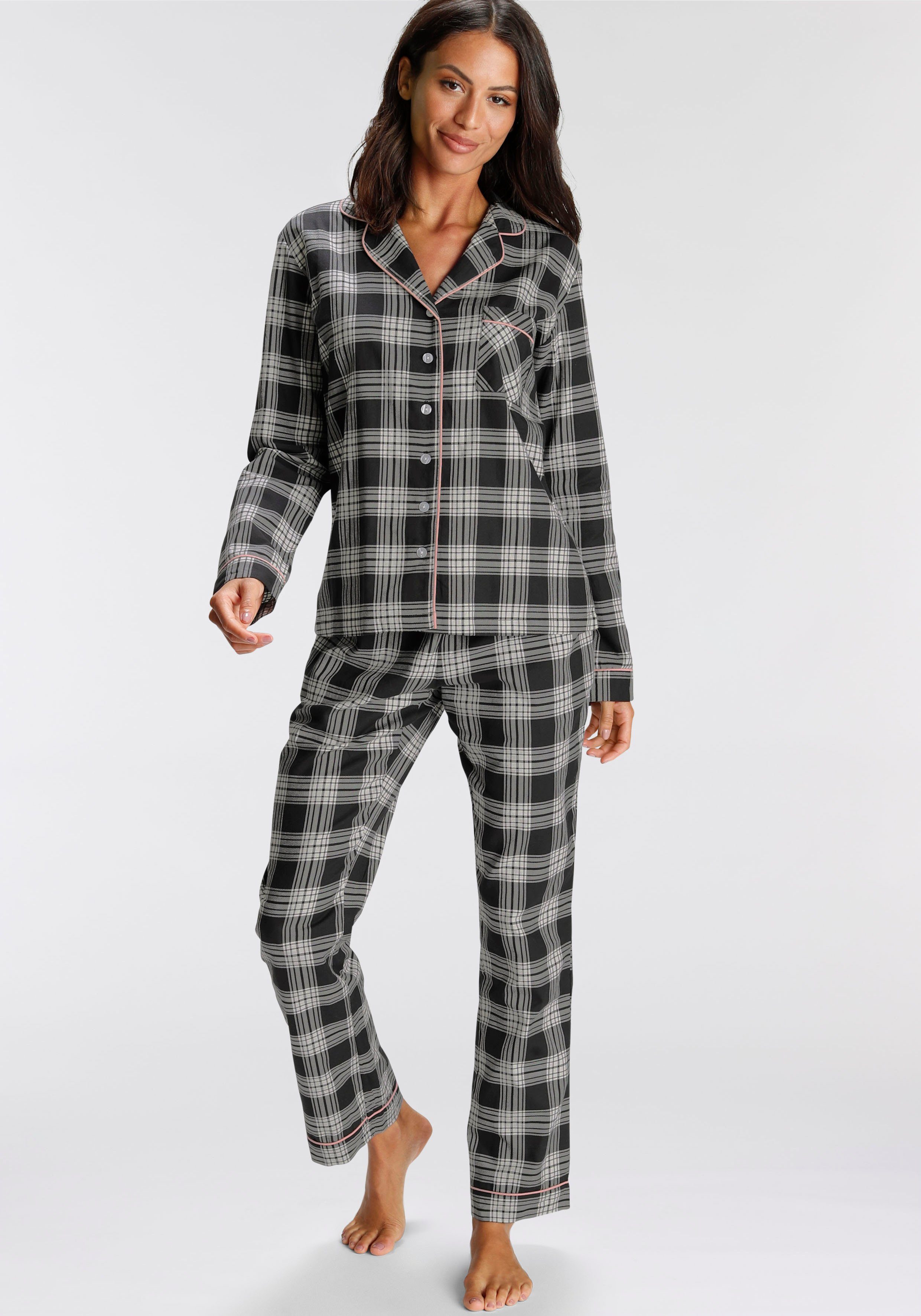 H.I.S Pyjama (Set, 2 tlg) aus Flanell mit Allover-Karomuster