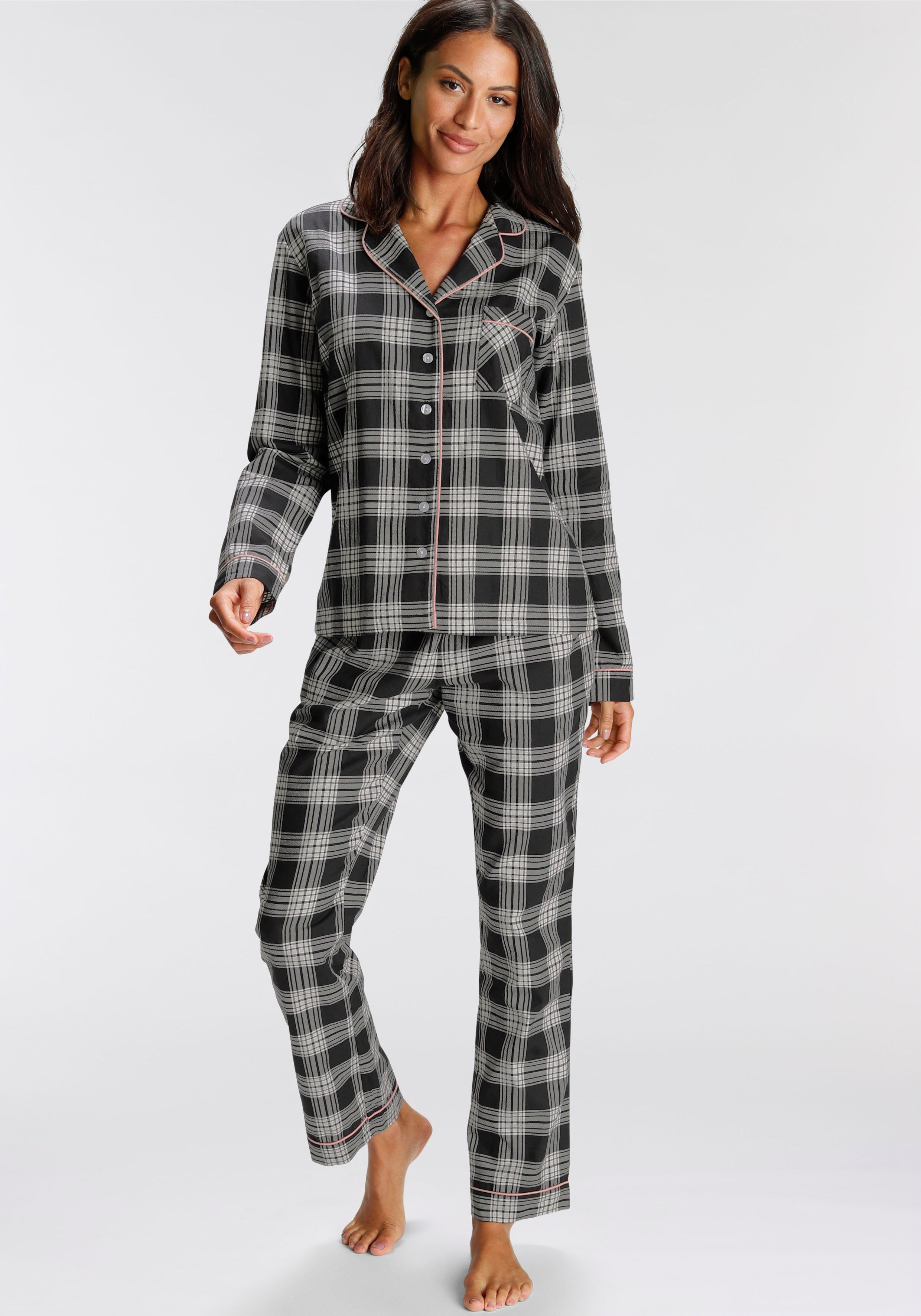 H.I.S Pyjama (Set, 2 tlg) aus Flanell mit Allover-Karomuster günstig online kaufen