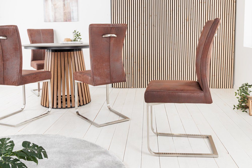 riess-ambiente Freischwinger SAMSON dark coffee / silber (Einzelartikel, 1 St), Esszimmer · Microfaser · Edelstahl · Industrial Design