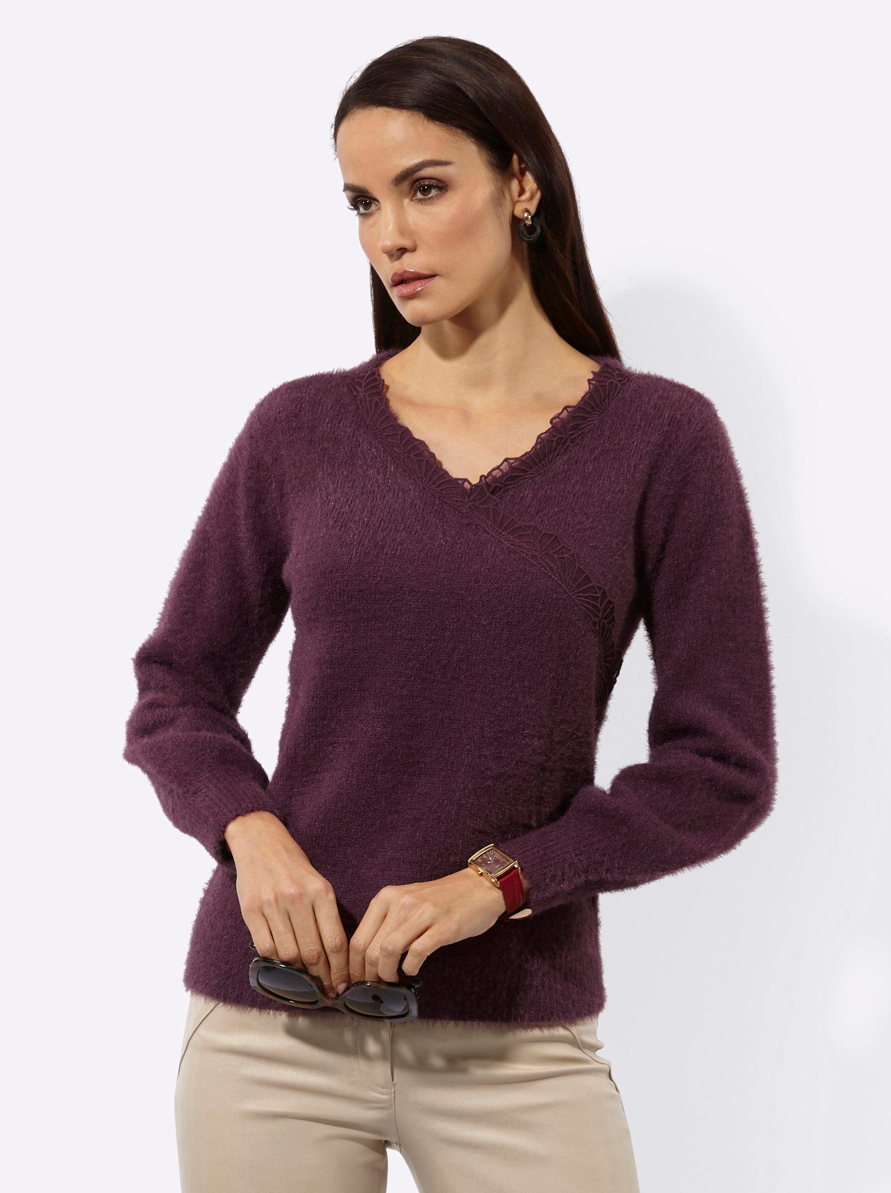 Strickpullover Lyocell-Mix-Pullover Langarm Jersey