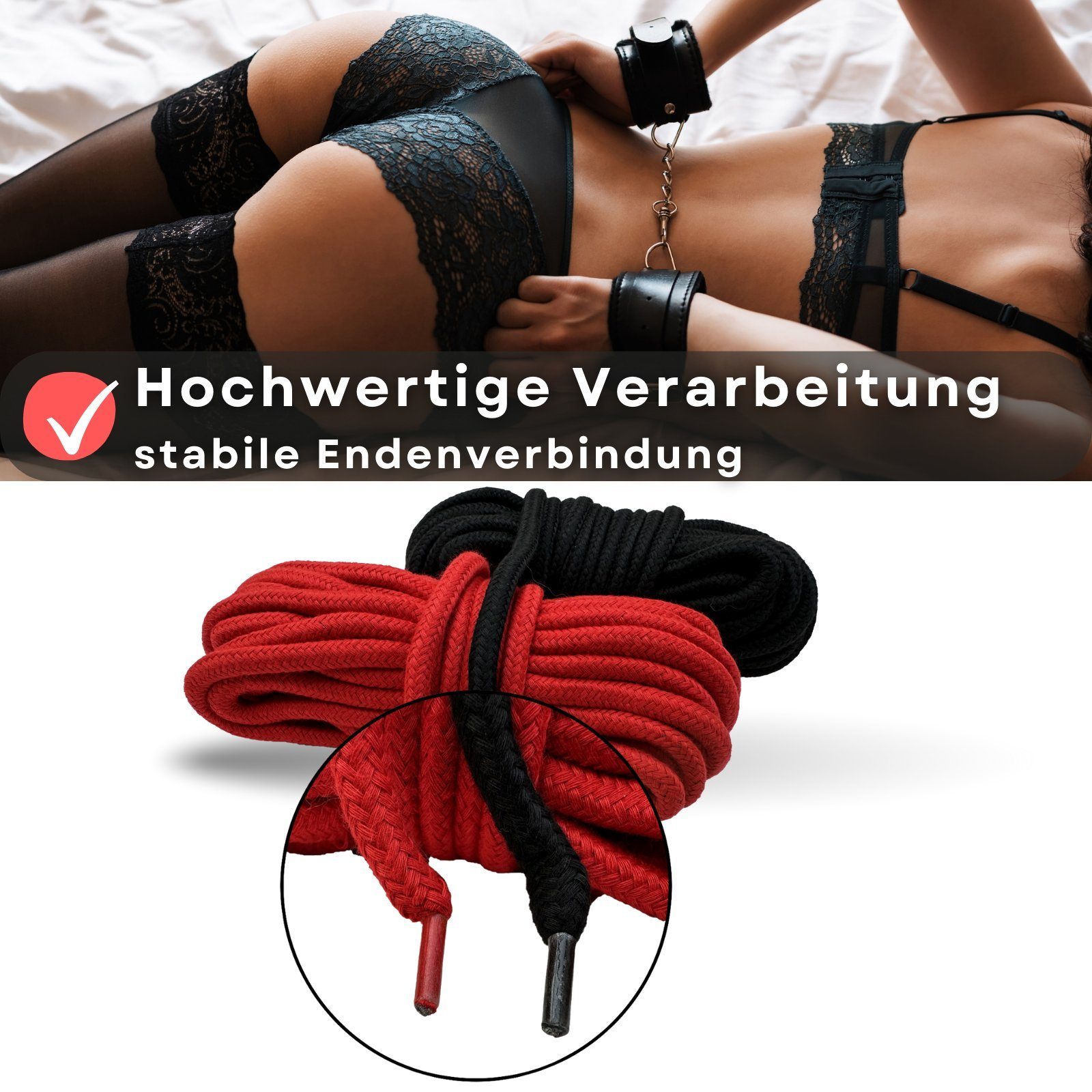 Lovelyness Schwarz - Baumwolle 2-tlg. Bondage-Seil Set Rot, und