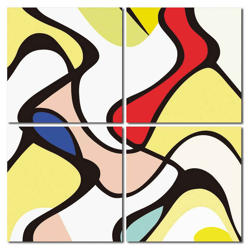 Haus und Deko Wandbild Bild abstrakte Kunst Mondrian Art Holzfaserplatte, Farbkompositionen (4 St)