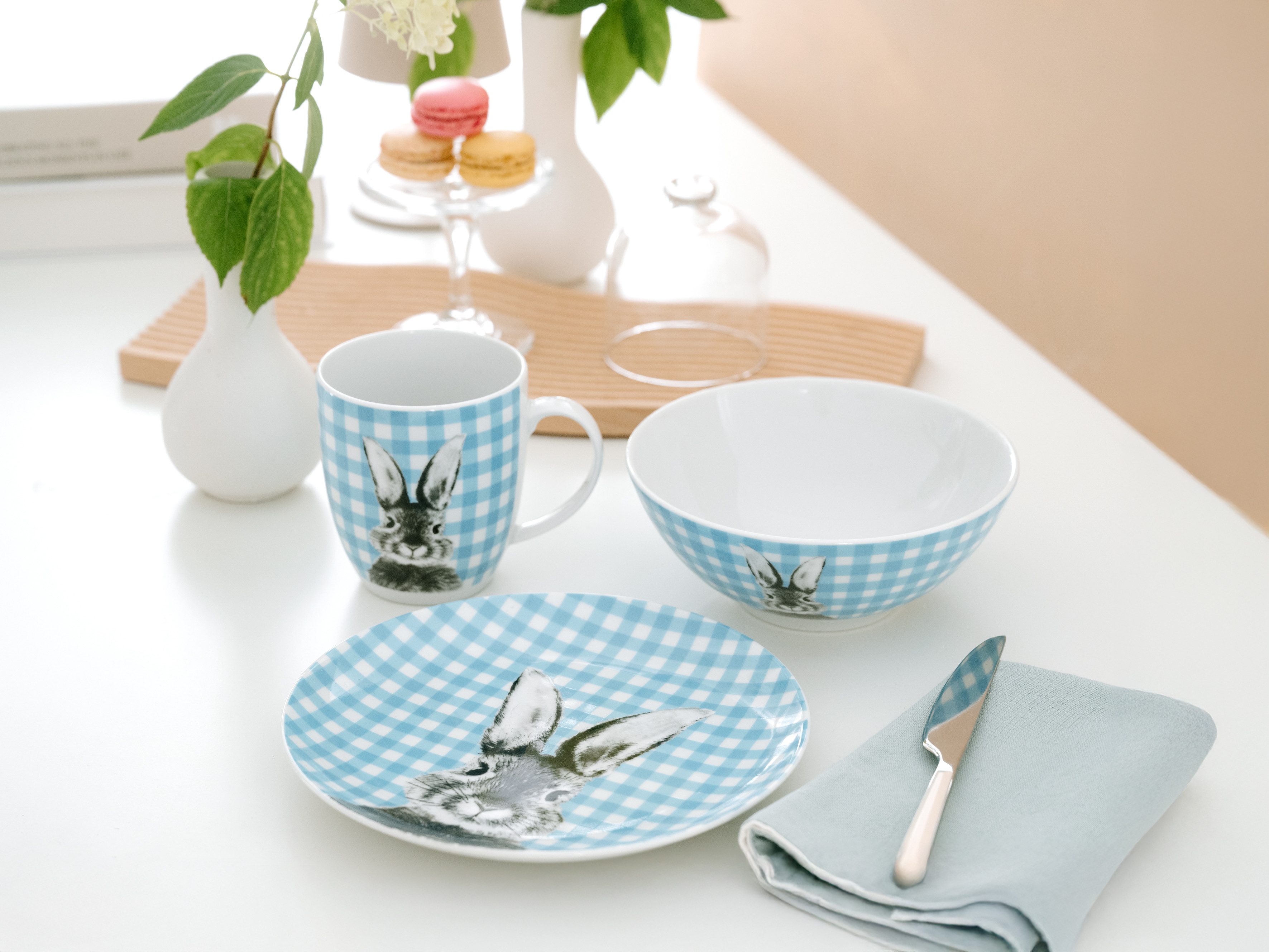 CreaTable Geschirr-Set Happy Bunny, Set 3-tlg., mit Hasenmotiv, ideal für Ostern (3-tlg), 1 Personen, Porzellan, Osterdesign, fröhliche & frühlingshafte Farben