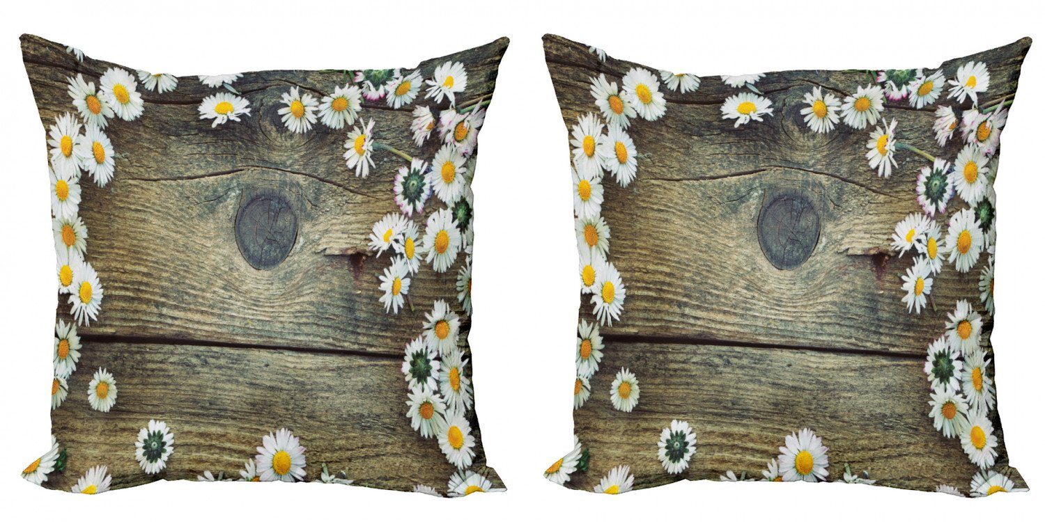 Kissenbezüge Modern Accent Doppelseitiger Digitaldruck, Abakuhaus (2 Stück), rustikales Holz Frische Frühlings-Gänseblümchen