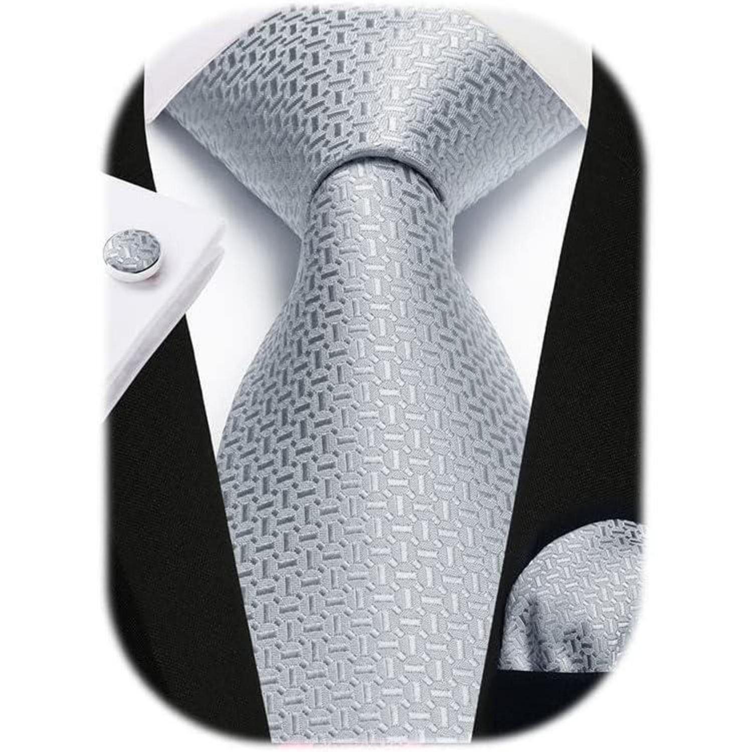 LuxusKollektion Krawatte Krawatte Herren Hochzeit Seide Paisley Einstecktuch Set D1 Grau Silber