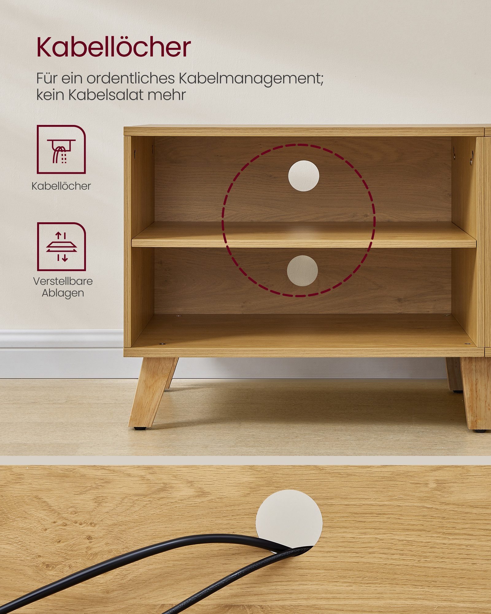 VASAGLE Lowboard TV-Schrank mit 2 Türen, verstellbare Ablagen, Fernseher bis zu 60 Zoll – Bild 5 von 5