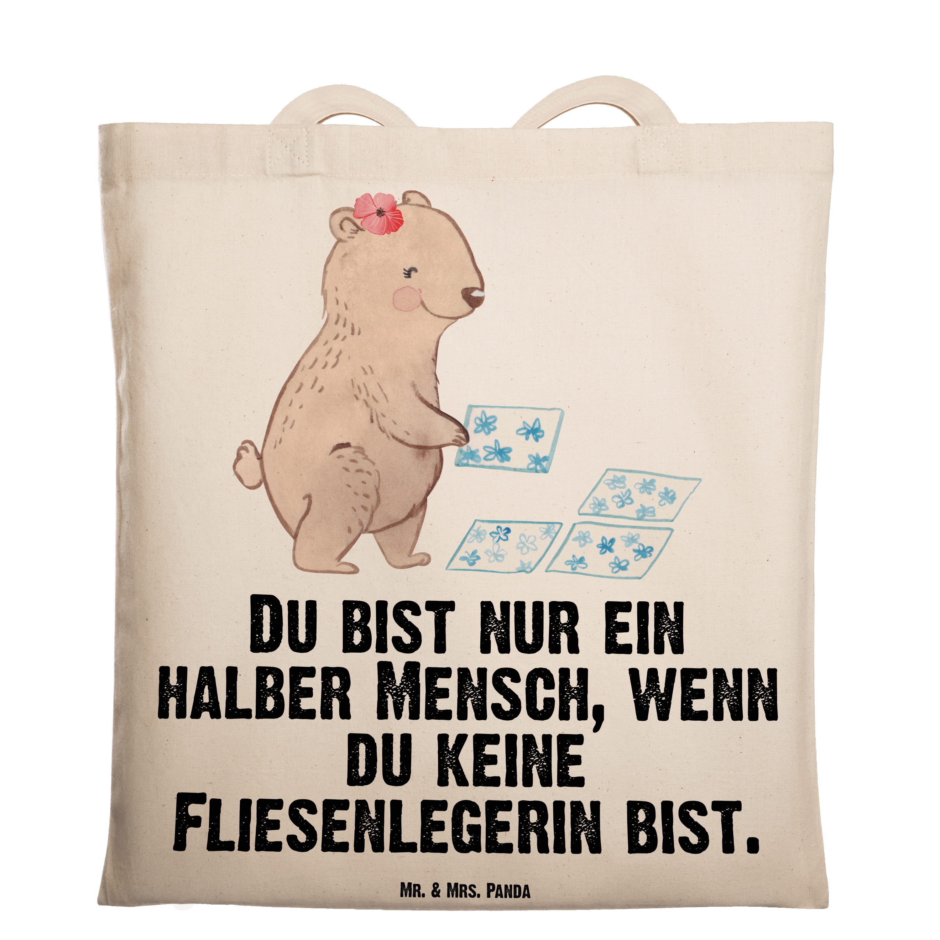 Mr. & Mrs. Panda Tragetasche Fliesenlegerin mit Herz - Transparent - Geschenk, Stoffbeutel, Firma, (1-tlg)