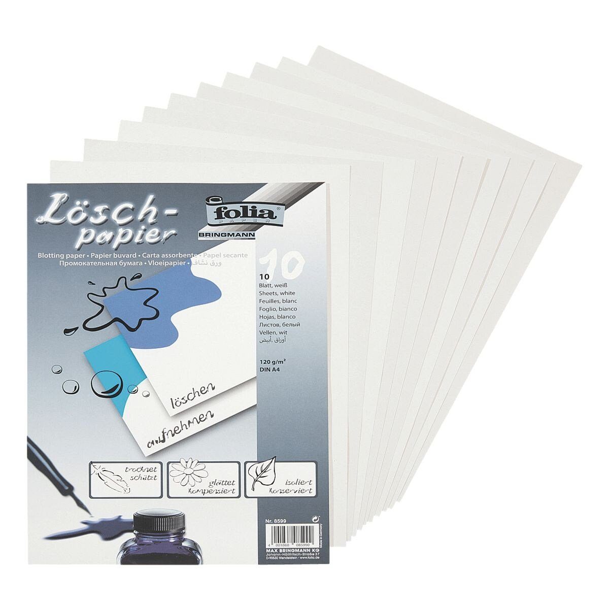 Folia Zeichenpapier, Löschpapier, Format DIN A4, 10 Blatt