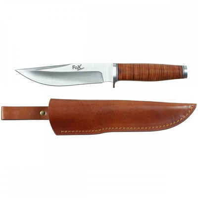 FoxOutdoor Taschenmesser Fahrtenmesser, Ranger 16, Ledergriff, Scheide, 16 cm Klingenlänge