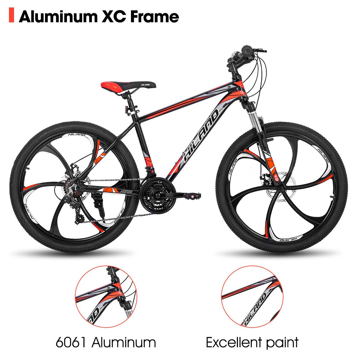 HILAND Mountainbike 26 Zoll Mountainbike MTB für Jugendliche Fahrrad Herren Damen Jungen, mit Aluminiumrahmen Scheibenbremse Federgabel 6 Speichenräder