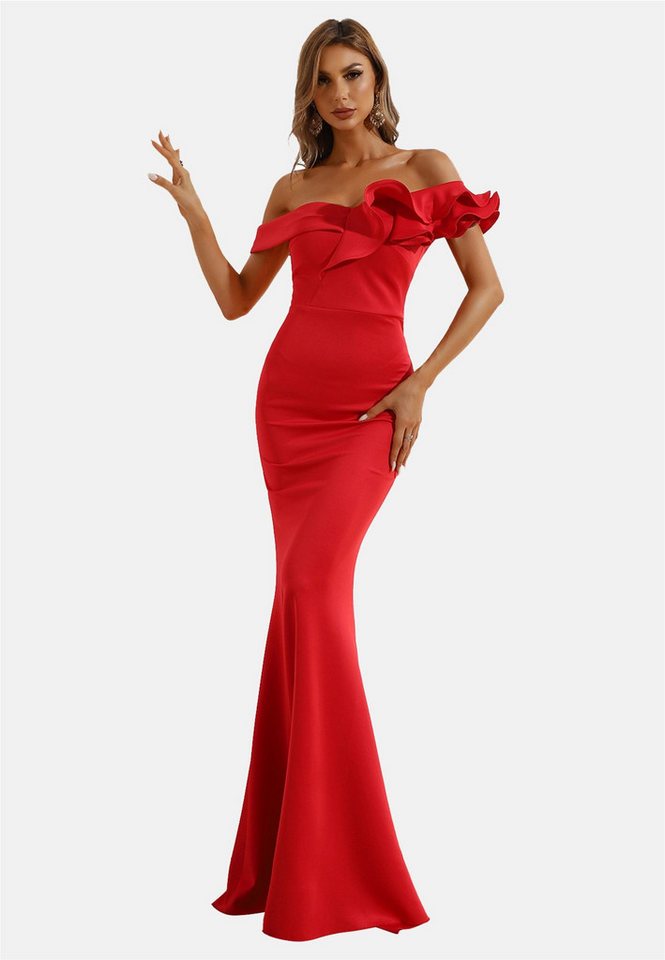 Moda Minx Jerseykleid Alaia Off Shoulder Dress mit stilvollem Rüschen-Element